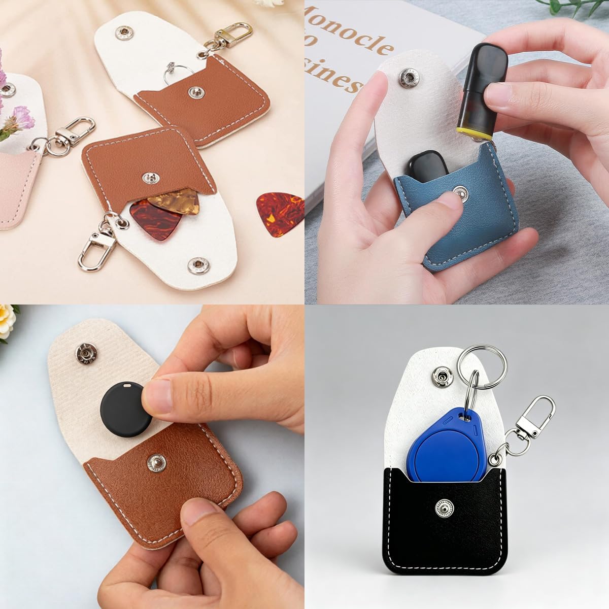 4 PCS Keychain Holder Compatible with Vaseline Lip Therapy 0.25 OZ Leather Ring Holder Keychain Portable Jewelry Pouch Cute Snap Coin Wallet Travel Bag Charms Accessories for Women and Men （4 Color）