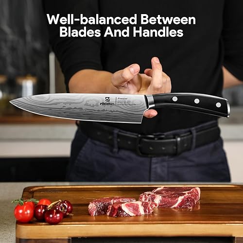 Miniatura 9 de Juego de cuchillos de cocina para cocina con bloque, 17 piezas con soporte magnético para cuchillos, acero inoxidable alemán de alto carbono, patrón