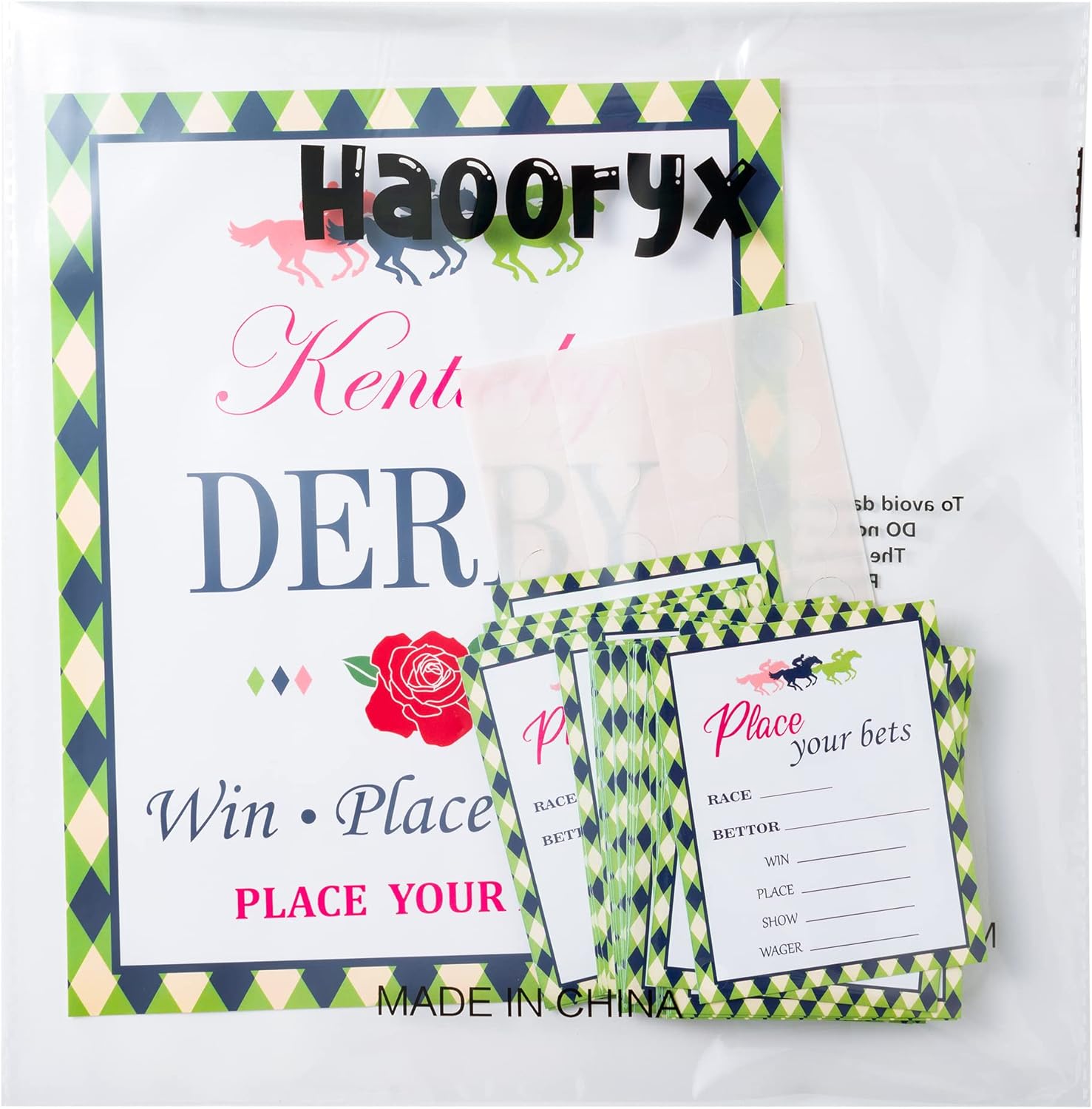 Haooryx Horse Derby Race Betting Card - 41Pcs Green Grid Derby Win Place Show Ticket for Guess Who will Win Horse Racing Invitation Guessing Game Card Play Your Horse Bet Jockey Club Party Game Supply