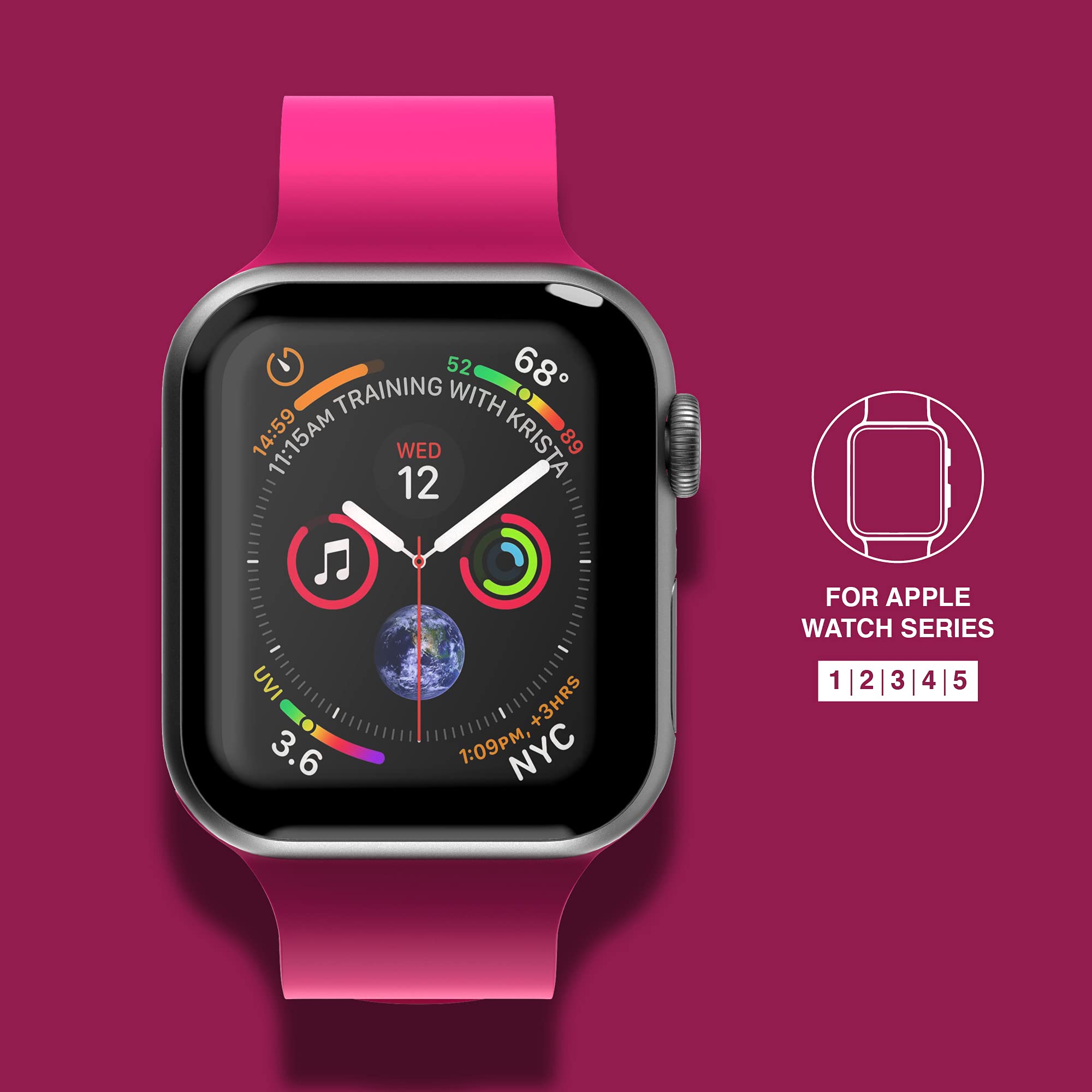 Superdry Pasek do zegarka kompatybilny z Apple Watch, nylonowy pasek z tkaniny, wygodny, elastyczny, idealny do uprawiania sportu, fitnessu, biegania, 42/44 mm, różowy