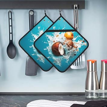 Fruit in The Air Pot Holders Set of 2 Heat Resistant Potholders with Hanging Loops Non Slip Kitchen Oven Hot Pads Trivet for Cooking Baking