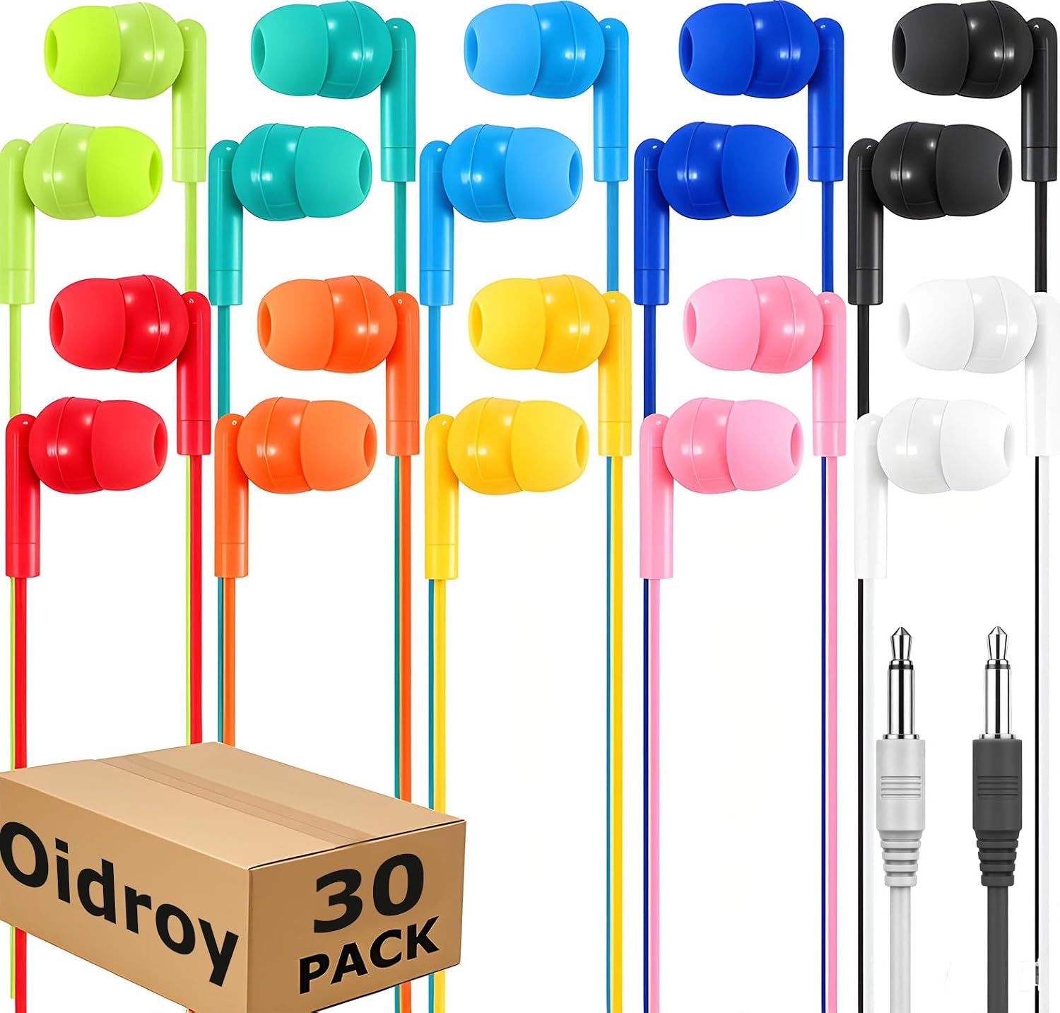 Bulk Wired Earbuds 30 Pack for Multicolor for School Classroom Students