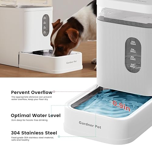 Miniatura 4 de Gardner Pet Dispensador automático de agua para perros, bebedero por gravedad con cuenco de acero inoxidable, dispensador de agua de gran capacidad