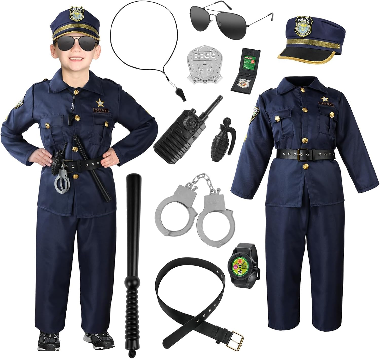 Disfraz De Policía Para Niño De 12 Piezas Con Gorra, Chaleco, Esposas Y Walkie – Set Completo Para Halloween Y Fiestas De Cosplay (3 A 7 Años)