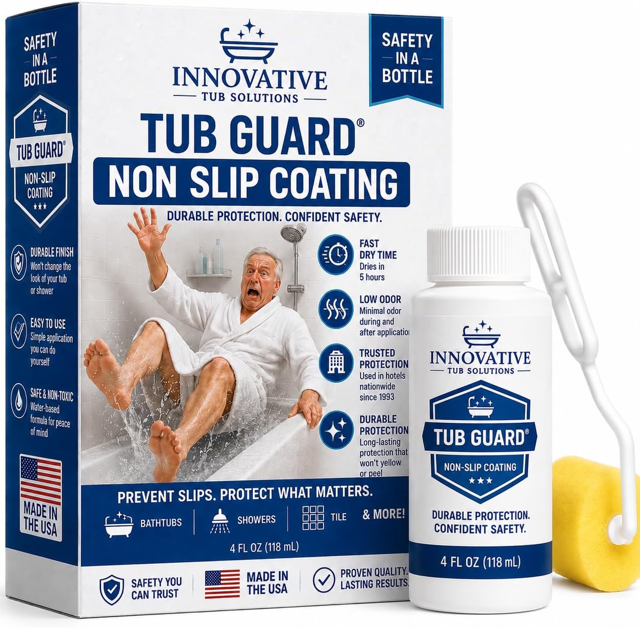 Tub Guard White Tub Grip & Anti Slip Shower Coating - Bathtub Safety Kit - 4oz - 2 Tubs or Showers | Opaque white finish, for fiberglass porcelain acrylic and tile floors, 4 oz double tub kit covers 2 standard showers