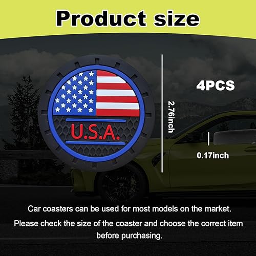 Miniatura 2 de Augeny 2 posavasos para automóvil, 2.75 pulgadas, bandera estadounidense, con inserción de bandera de Estados Unidos, posavasos para auto, tapete