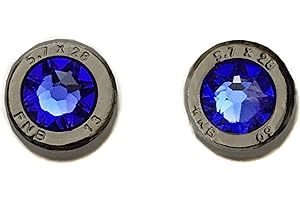 Captivating 5.7x28 Ammo Bullet Stud Earrings Enhanced with Blue Crystals