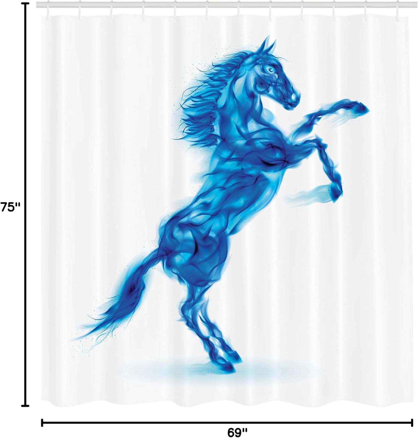 Ambesonne Horses Shower Curtain, Gallop Animal Motif Rearing up Devilish Moving Freely Themed Aquatic Electric Colors Print, Fabric Bathroom Decor Set with Hooks, 69" W x 75" L, Dark Blue and White