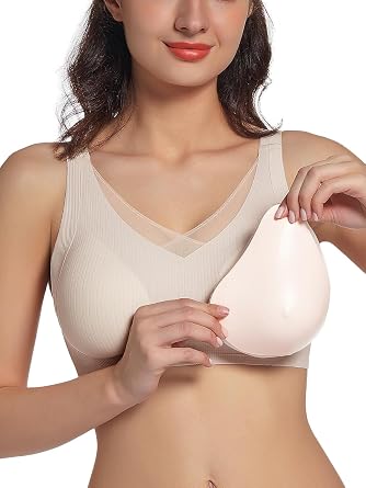 Womens Mastectomy Bras with Pockets Everyday Bra for Post Surgery Bra Included 1 Pair Removable Chest Pads