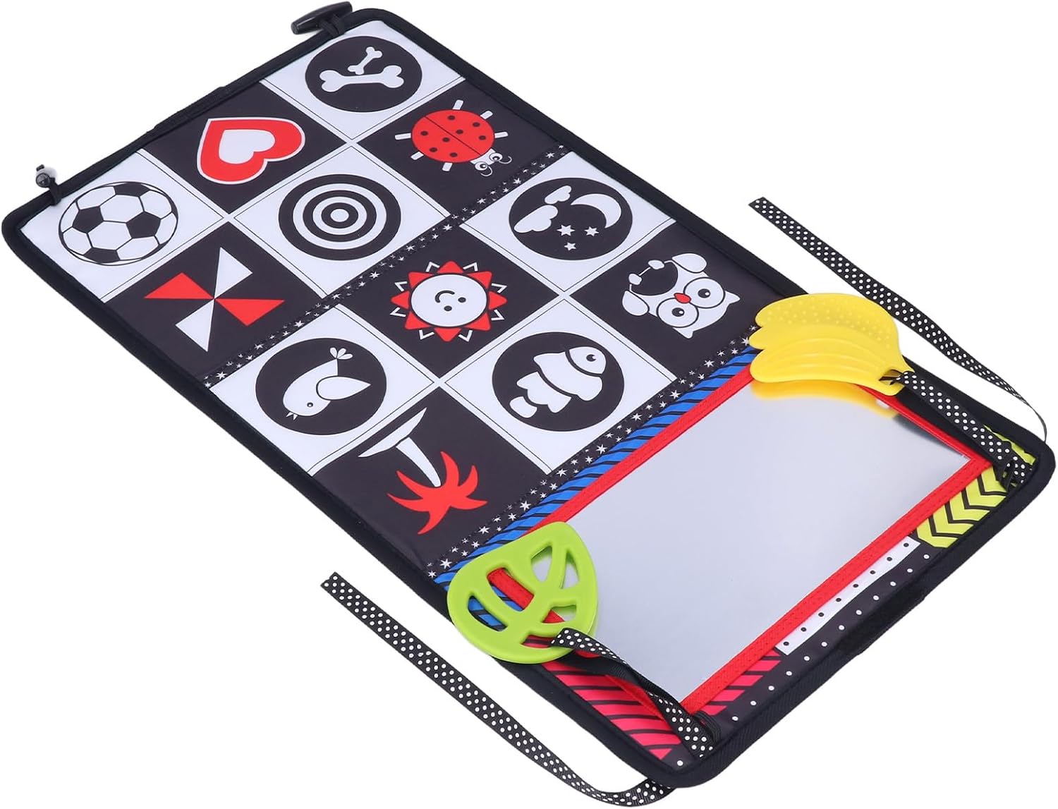 Baby Cloth Book with Distorting Mirror, Soft Crinkle Fabric Book for Toddlers, Early Educational Cognitive Toy with Colorful Patterns for Visual Development and Neck Training