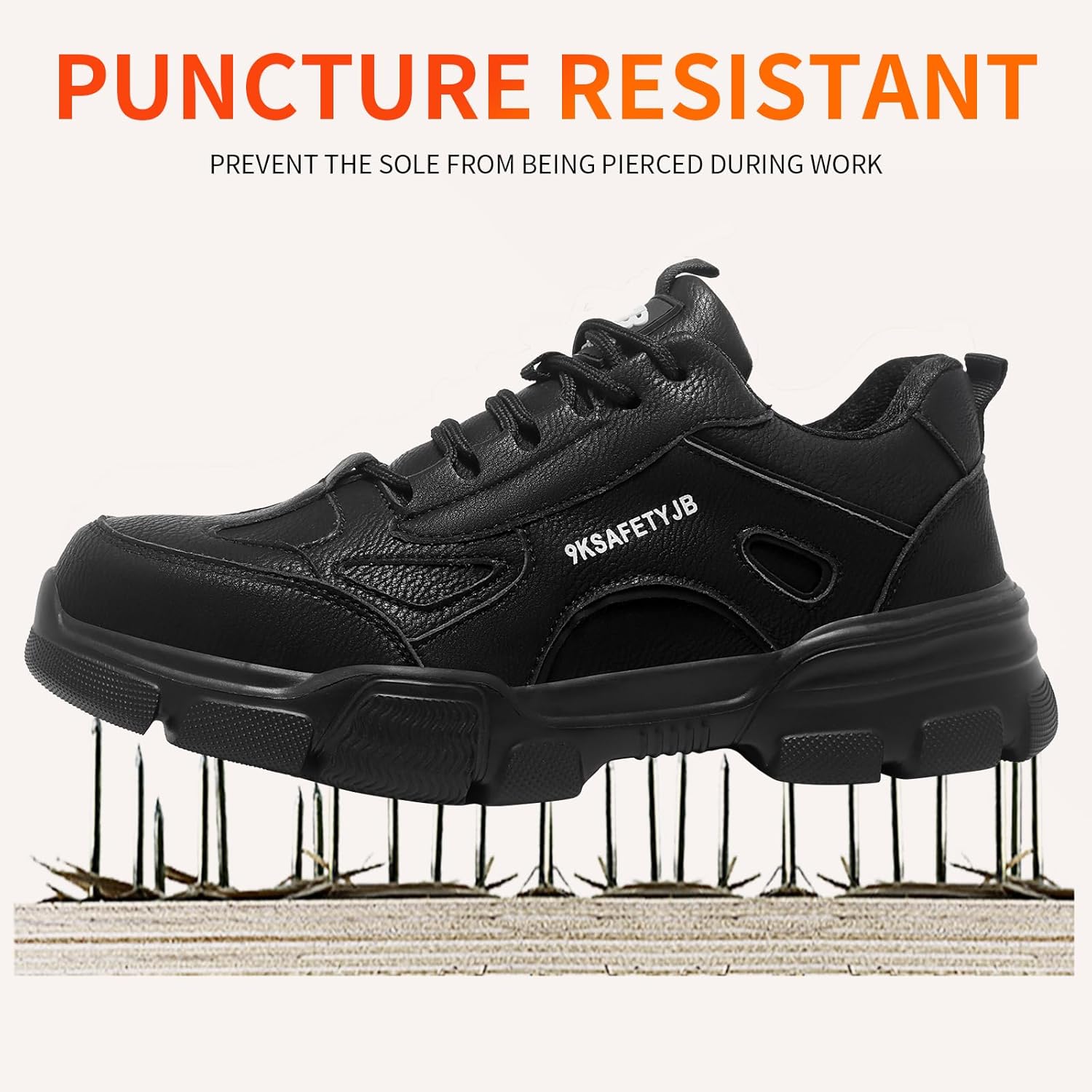 Steel Toe Shoes for Men Puncture Proof Indestructible Industry Construction Work Shoes Lightweight Comfortable Breathable Steel Toe Safety Sneakers Black - Image 3