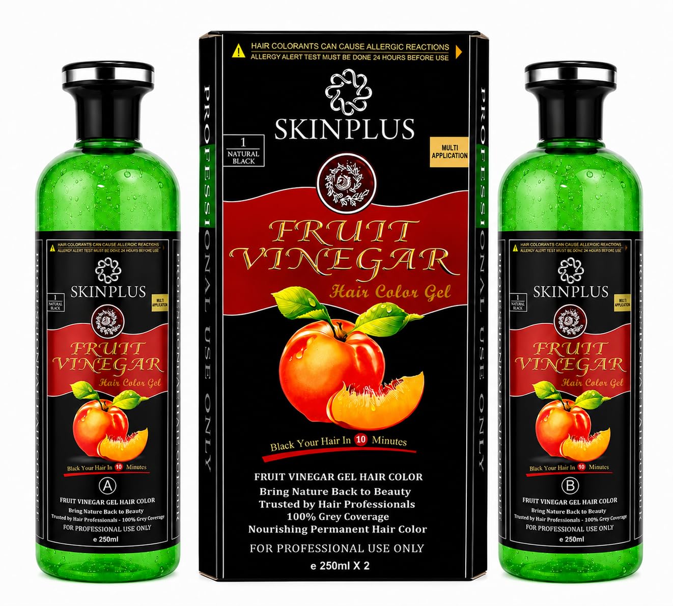SKINPLUS Fruit Vinegar Gel Hair Color, Natural Black Color Dye for Men, Women, Ammonia Free (250ml x 2)-picture-6