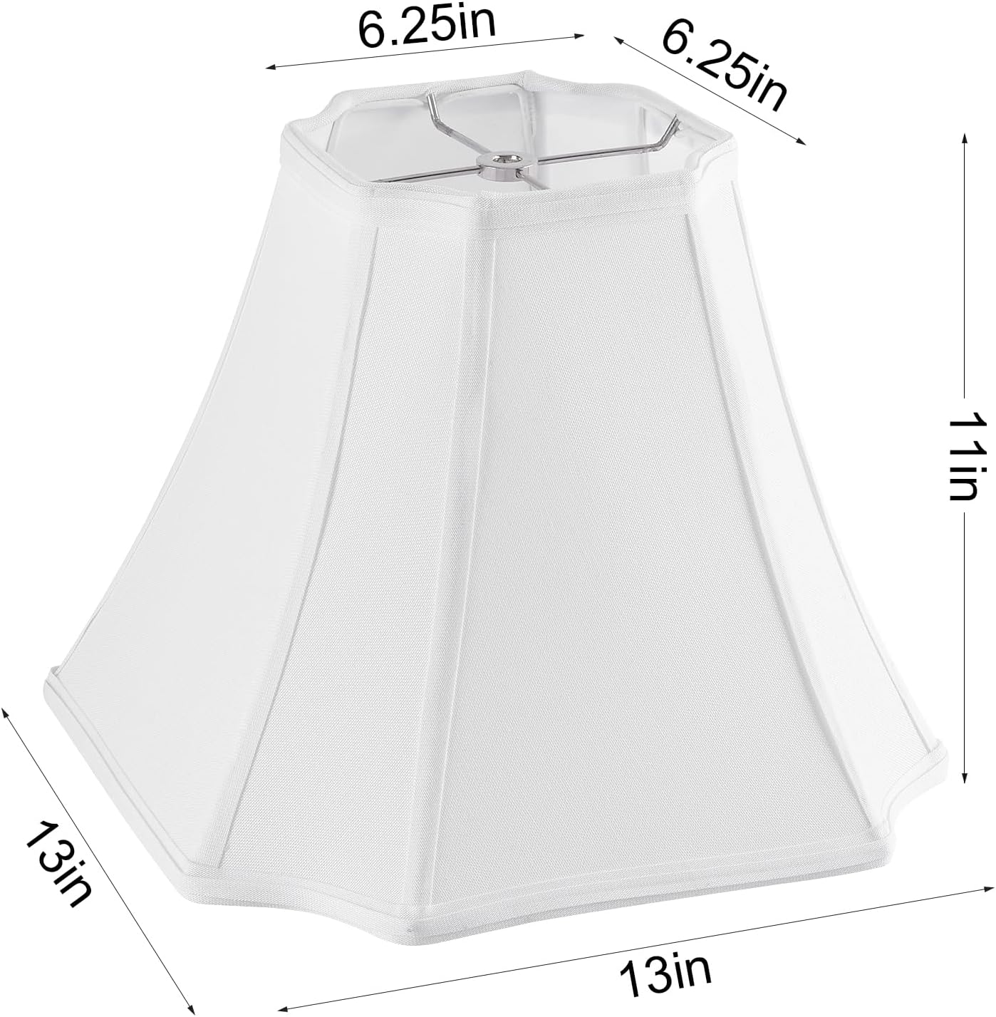 Pure White Linen Square Cut Corner Bell Lamp Shade Medium Lampshade 6.25×6.25''Top13×13''Bottom×11''Hight(Spider) Rustic Lamp Shade for Table & Floor Lamp - Lampshade Replacement