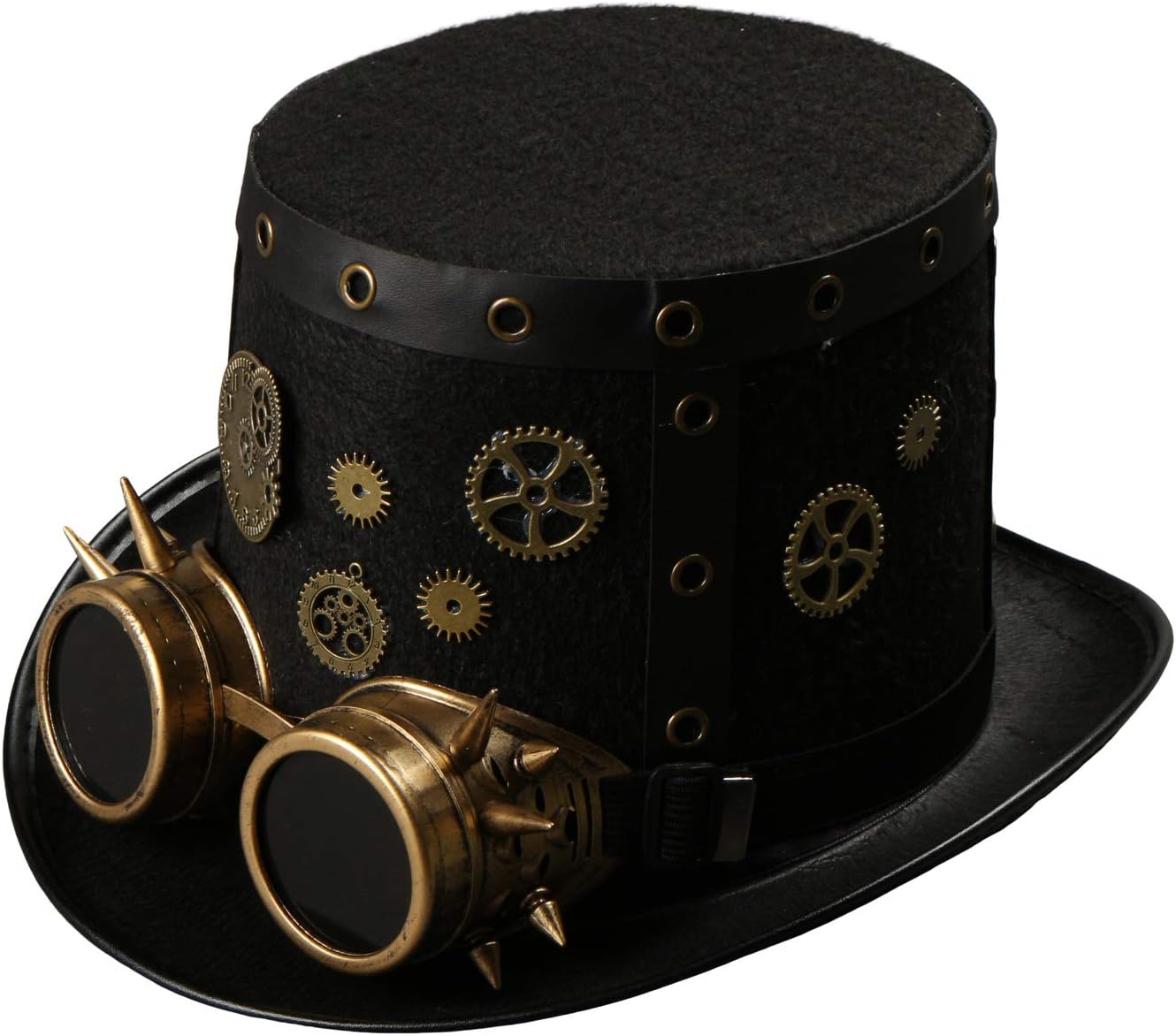 Sombrero de Copa Steampunk Negro y Dorado con Gafas
