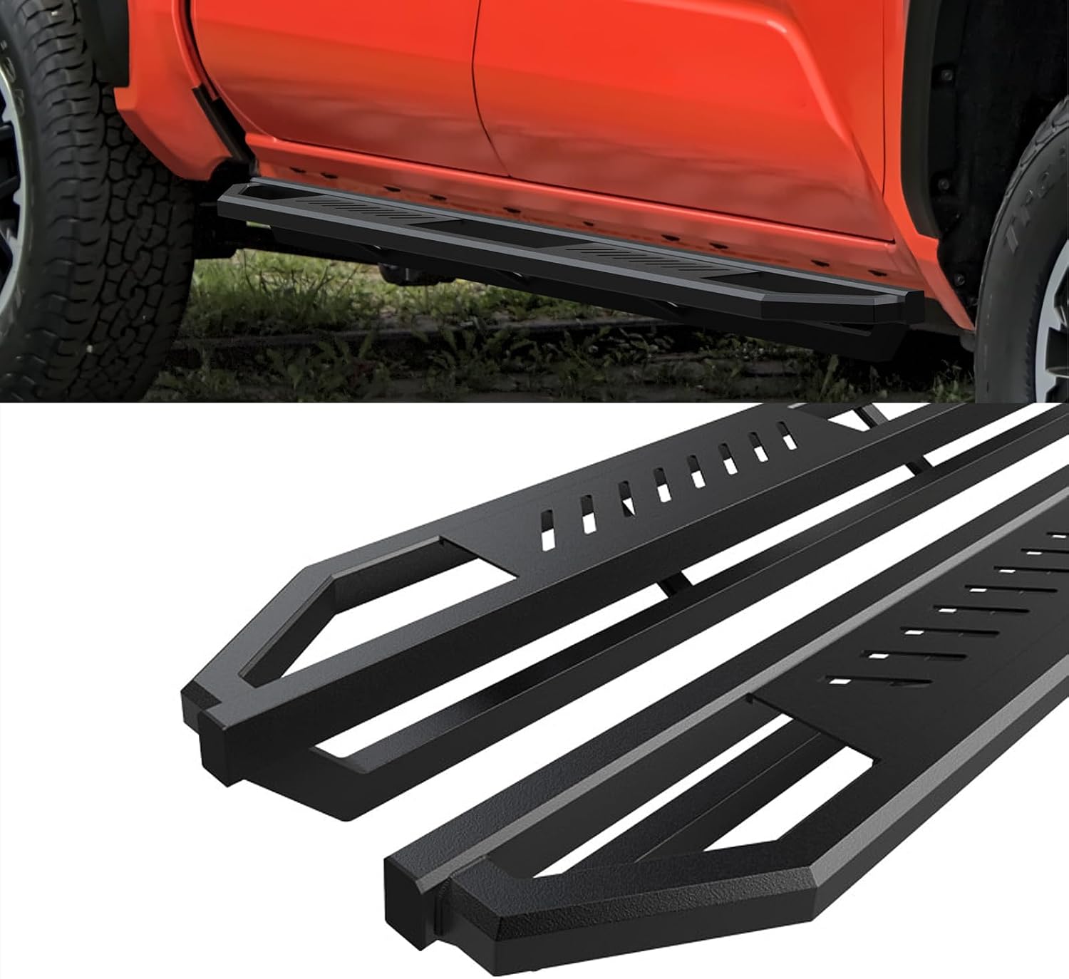 HD Ridez (Nerf Bar Side Steps Side Bars) Compatible with Toyota Tacoma 2024-2025 Double Crew Cab (Incl. Hybrid Model) Hybrid Rocker Steps Stainless Steel Armor