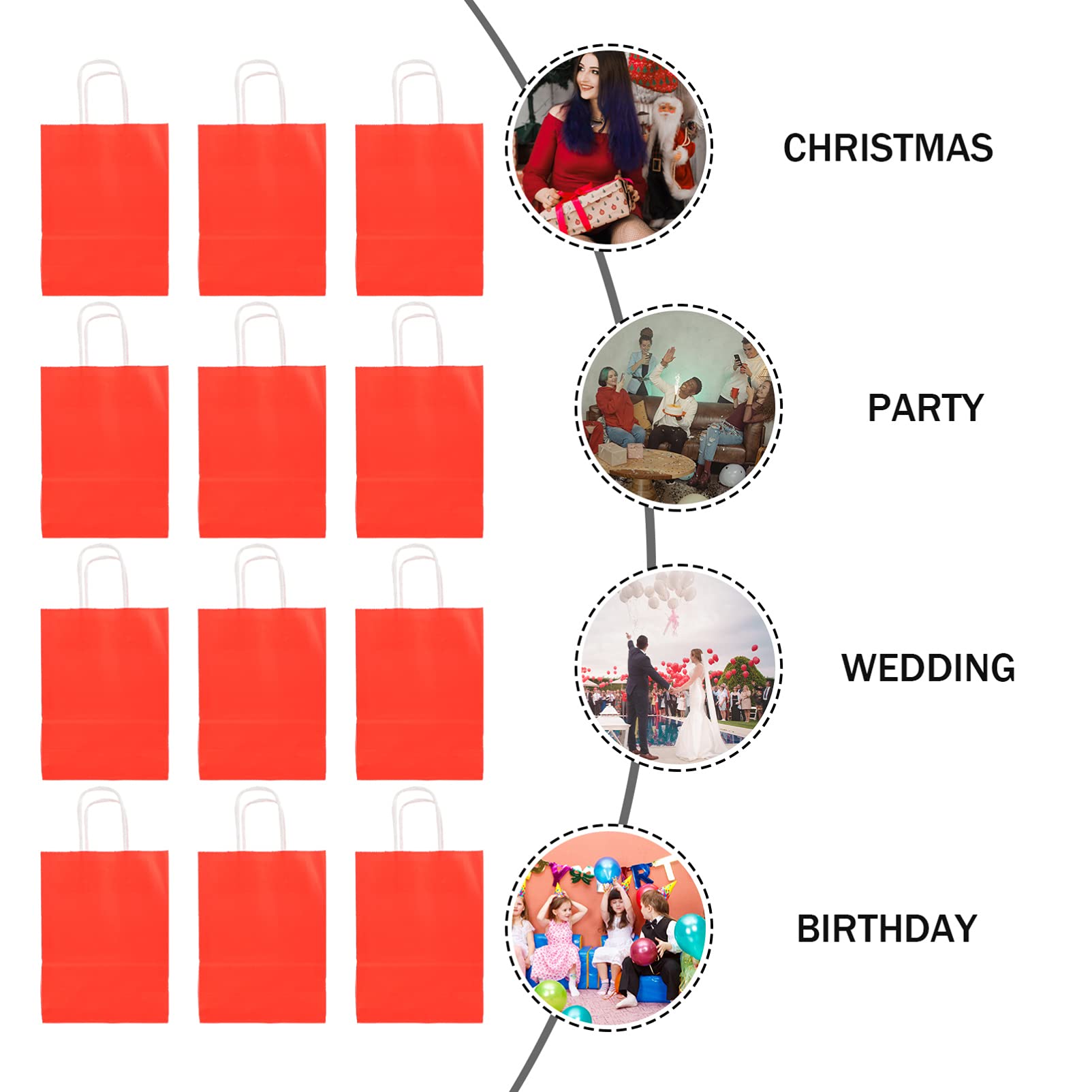 NOLITOY 25 Piezas Bolsas de Obsequio de Papel Kraft Rojas Unidades para Fiestas Navideñas Bolsas para Guardar Dulces para Regalos de Festivales Uso Eventos de Año