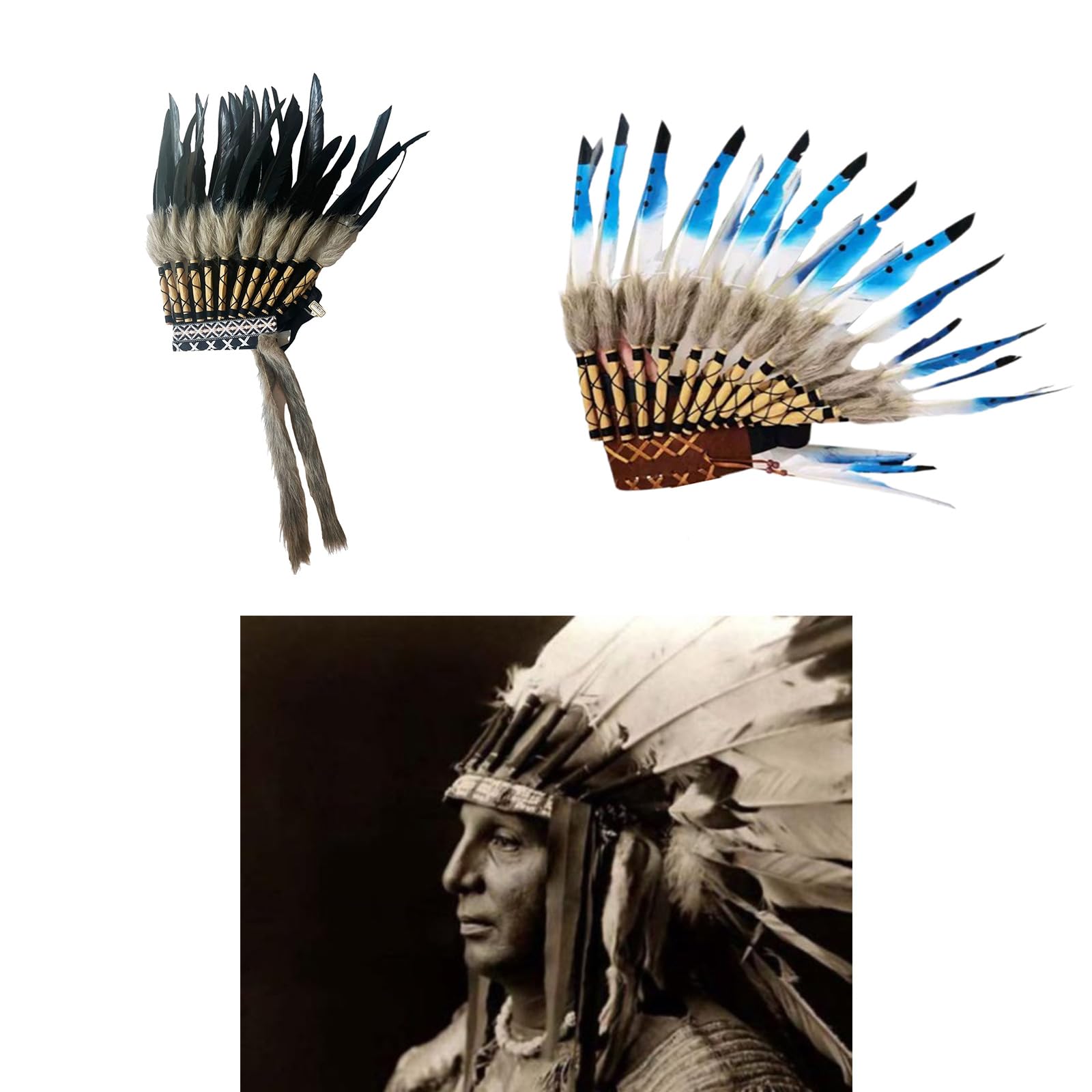 Copricapo Piume Indiano - Fascia Regolabile Per Costumi E Halloween - Foto 3