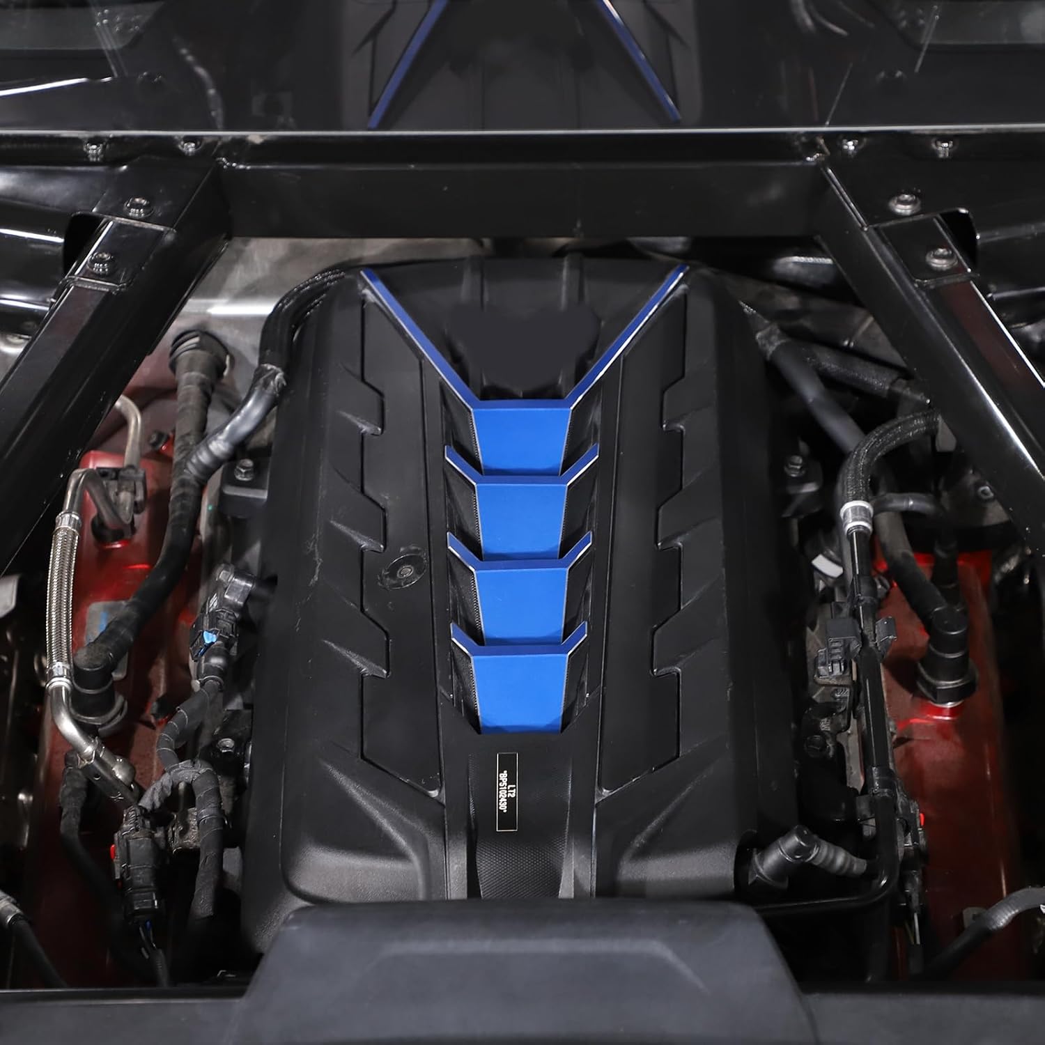 Daeiclru Car Engine Hood Trim Cover Compatible with Chevrolet Corvette C8 2020-2023, Aluminum Alloy Auto Hood Engine Trim Patch Decorative Kit Accessories (Blue)