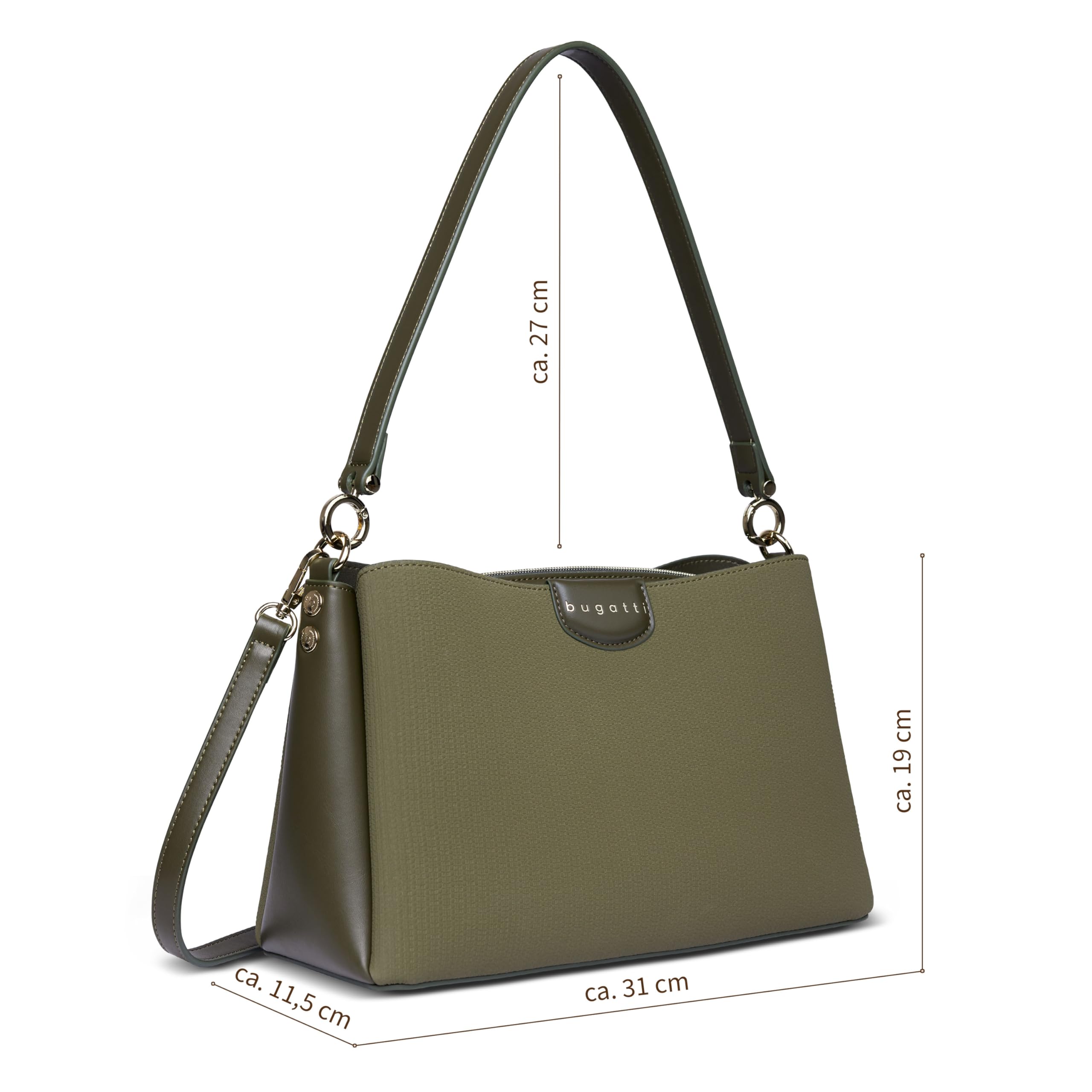 bugatti Leah Schultertasche M, Damen-Tasche aus Kunstleder mit zwei Schulterriemen