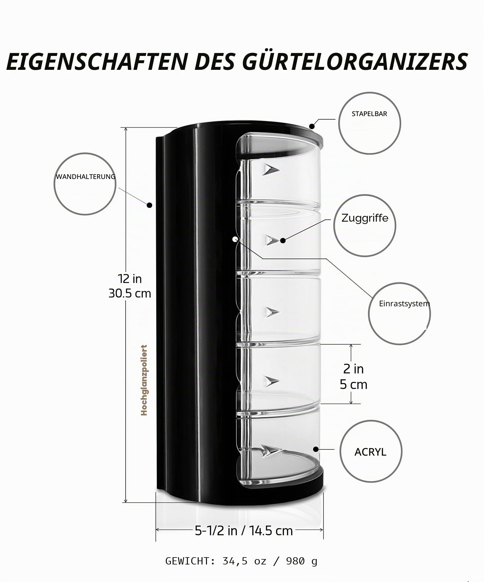 ELYPRO Gürtel-Organizer – Acryl-Organizer und Display für Accessoires wie Gürtel, Schmuck, Uhrenetui, Kosmetik, Make-up-Organizer, Fliegen, Armbänder, Handwerk, Spielzeug Kompakter Schrank-Organizer