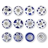 KnobKnob Set of 12 Handmade Ceramic Knobs | 3 Colour Design Ceramic Cabinet Knobs | Drawer Pulls for Home, Kitchen, Bathroom or Office | Drawer Knobs Comes with Wrench, Screw Cap & Extra Screws (Blue)