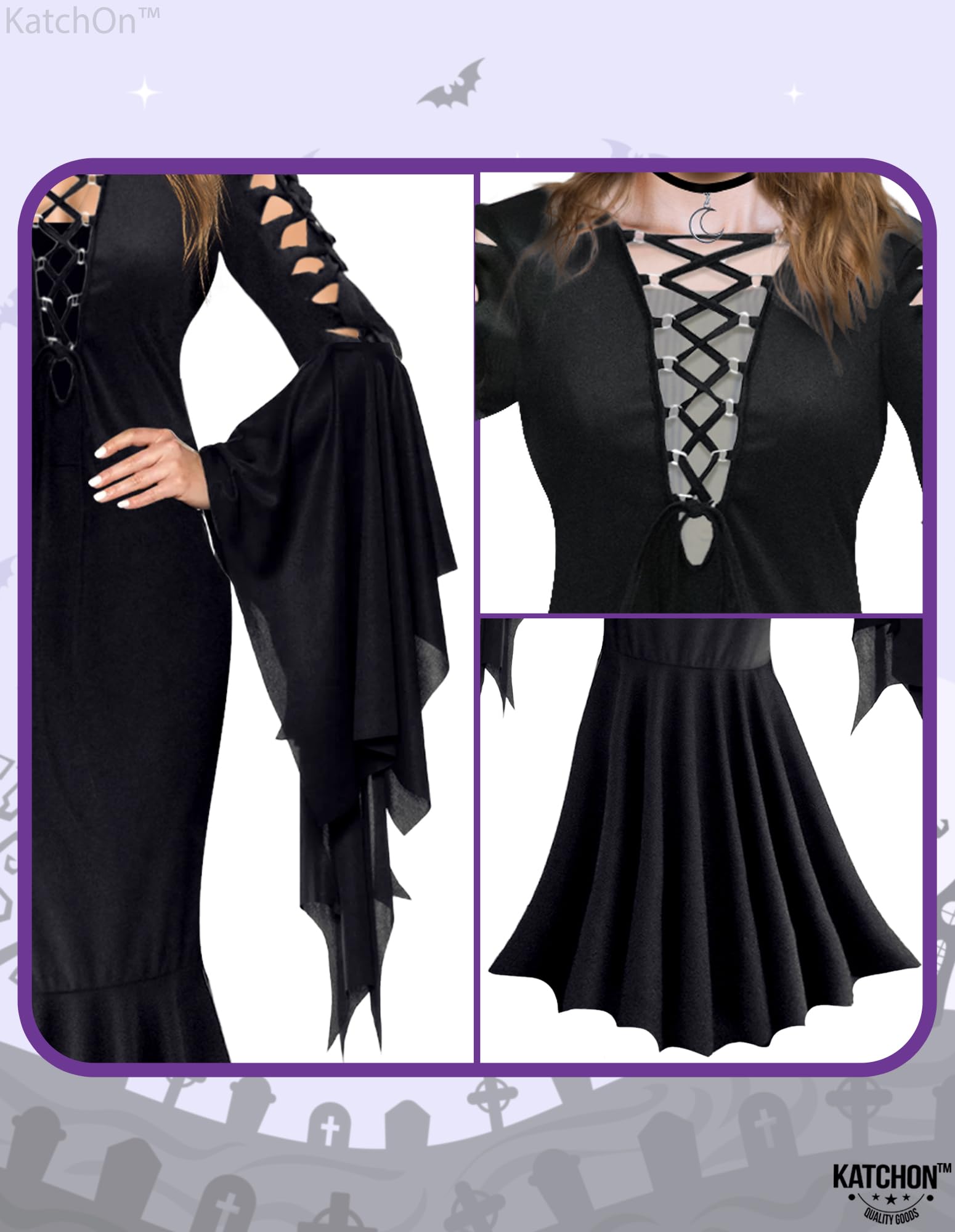 Amazon.com: KatchOn Gothic Witch Costume - Black Witch Dress with Collar  Choker and Skull for Women - Adult Halloween Costume : Clothing, Shoes &  Jewelry
