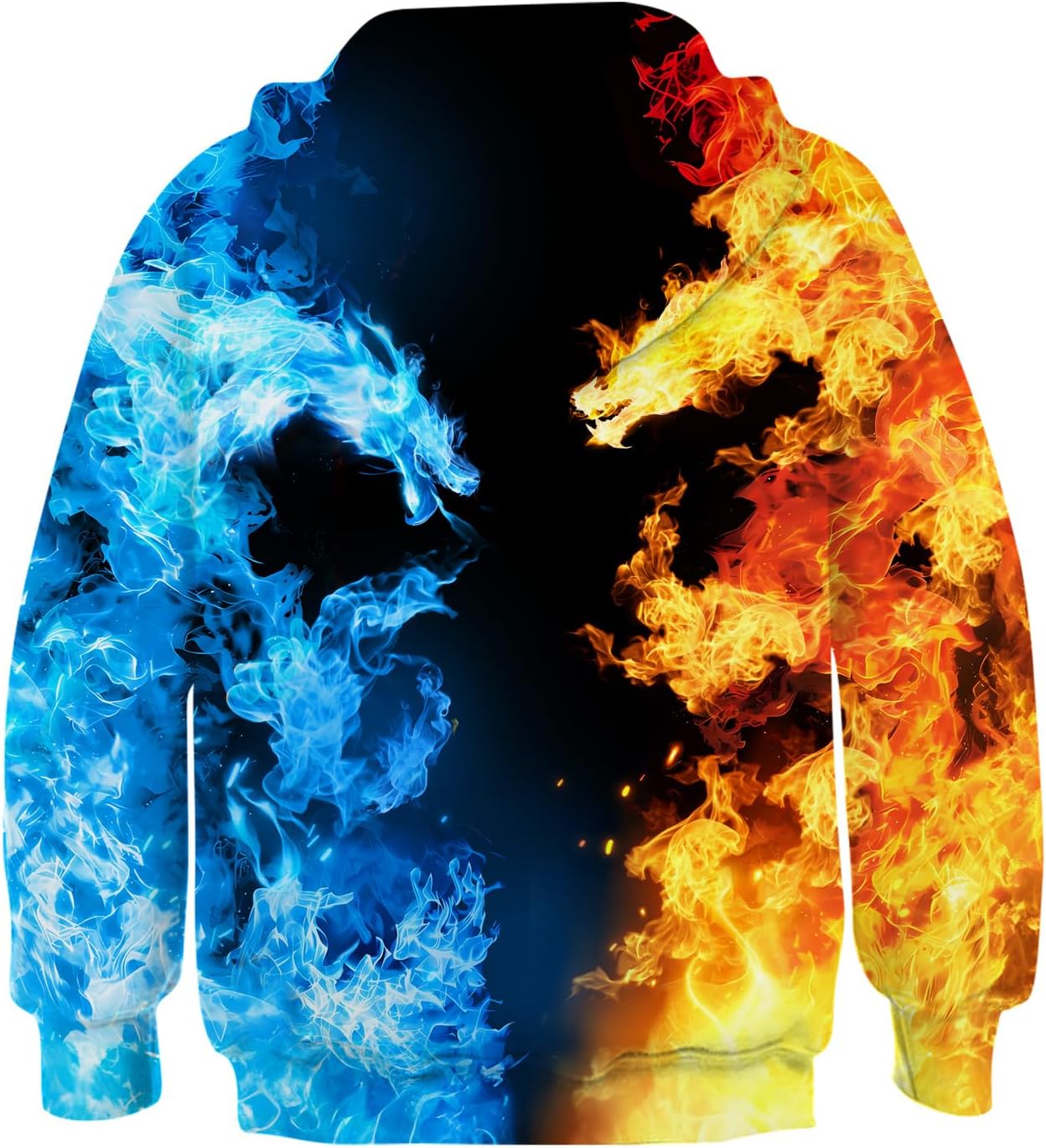 UNICOMIDEA Kids Hoodies 3D Print Blue Gold Dragon Pullover Sweatshirt Hooded Novelty Boys Girls Pull On Hoody Jumpers Cool Cartoon Hood with Big Pocket for 12-14 Years Boys Girls