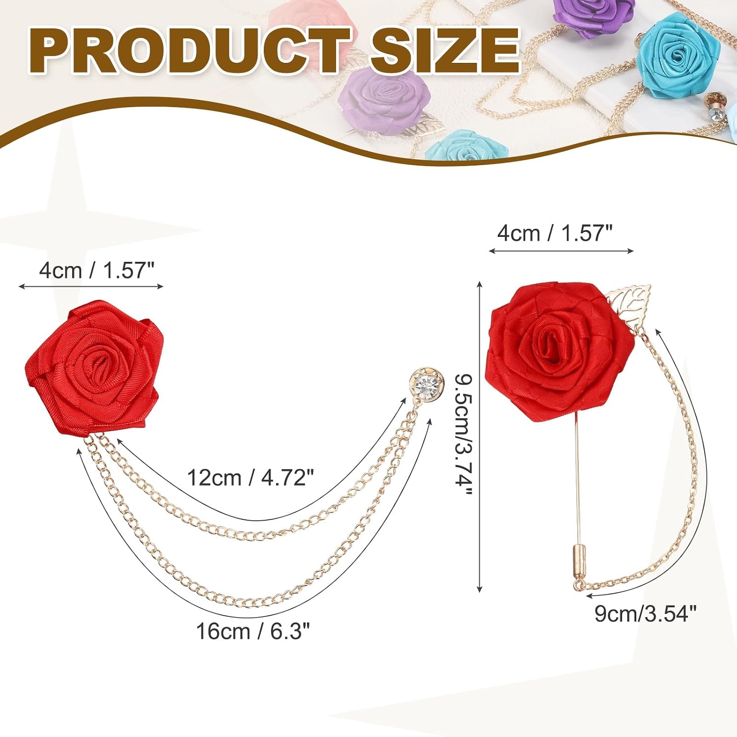 PATIKIL Rose Flower Lapel Pin for Men, 2 Style Solid Cloth Rose Brooch Kit Gold Leaf Boutonnieres Stick Brooch for Men Suit