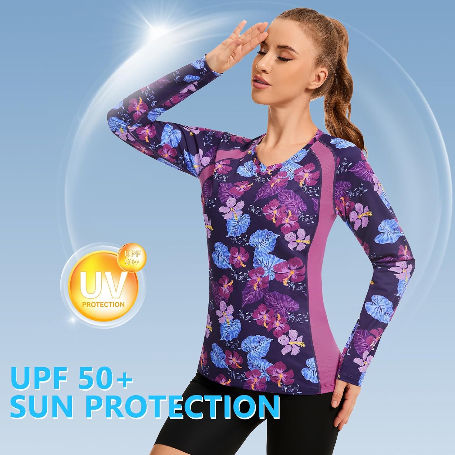 BASSDASH Women‘s UPF 50+ Wrinkle-Free Fishing Shirt Long Sleeve V Neck Breathable Sun Protection T-Shirt for Hiking SR01W