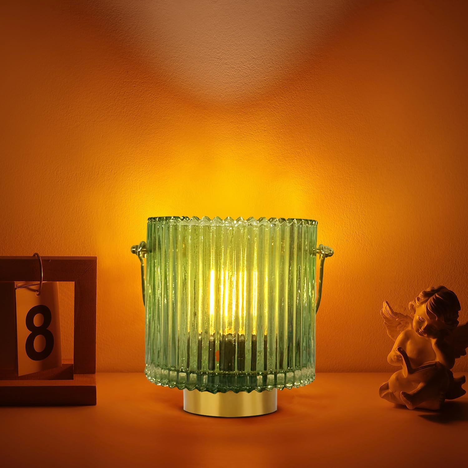 Battery Operated Cordless Lamp Timer,Decorative Table Battery Powered with LED Bulb,Decorative Bedside Lamp for Living Room (Light Green)