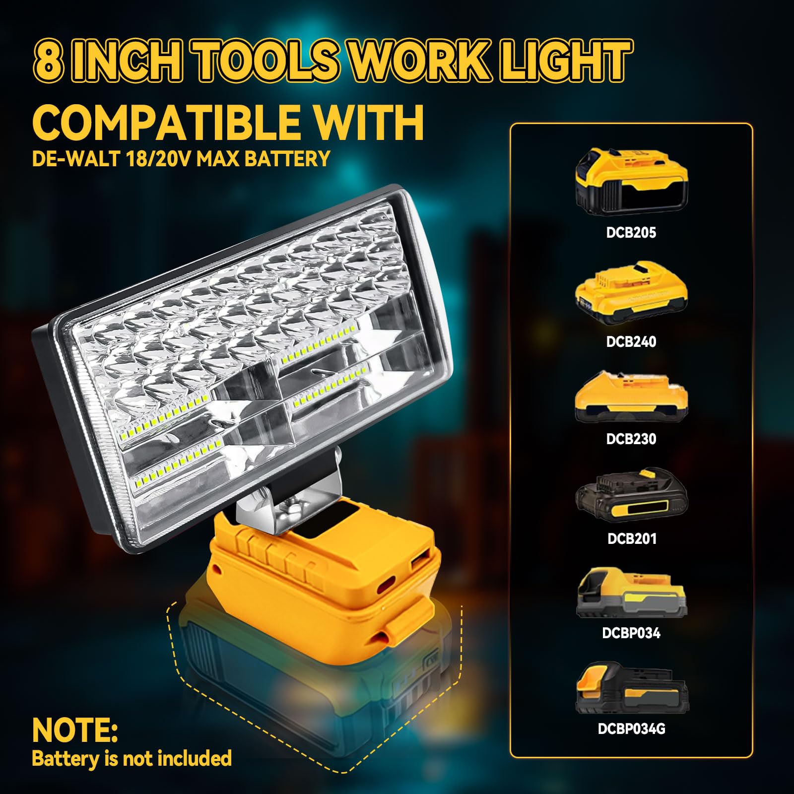 Lámpara de batería para batería Dewalt de 18 V/20 V, luz de trabajo LED inalámbrica de 90 W, 5400 lm, reflectores portátiles, lámpara de sitio de construcción, faro de batería con carga tipo C para
