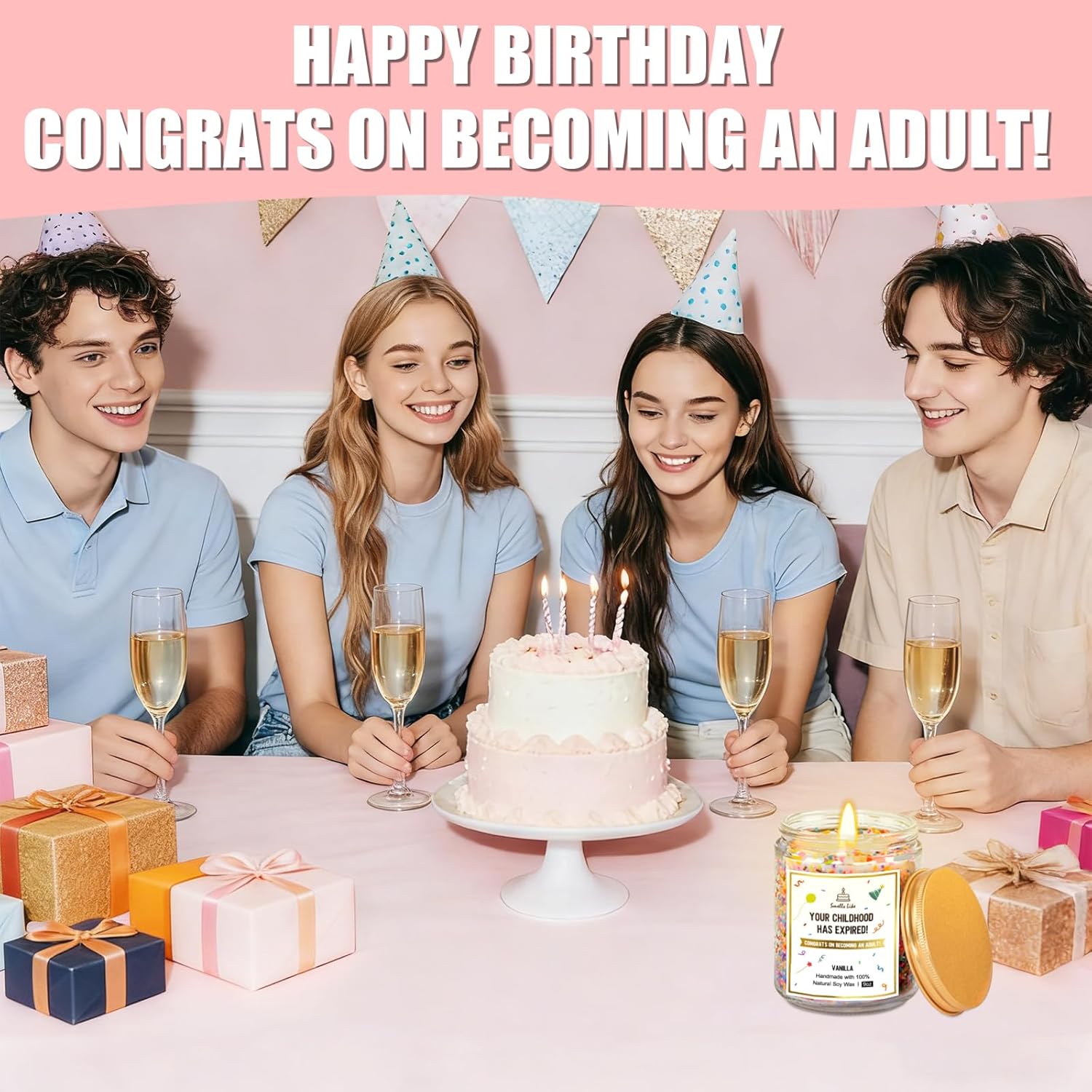 18th Birthday Gifts for Girls Boys, Happy Birthday Candles - Natural Soy Wax Scented Candle with Vanilla, 18th Birthday Decorations Gifts for Daughter, Friends, Sister, Niece, Son, 9oz - Image 5