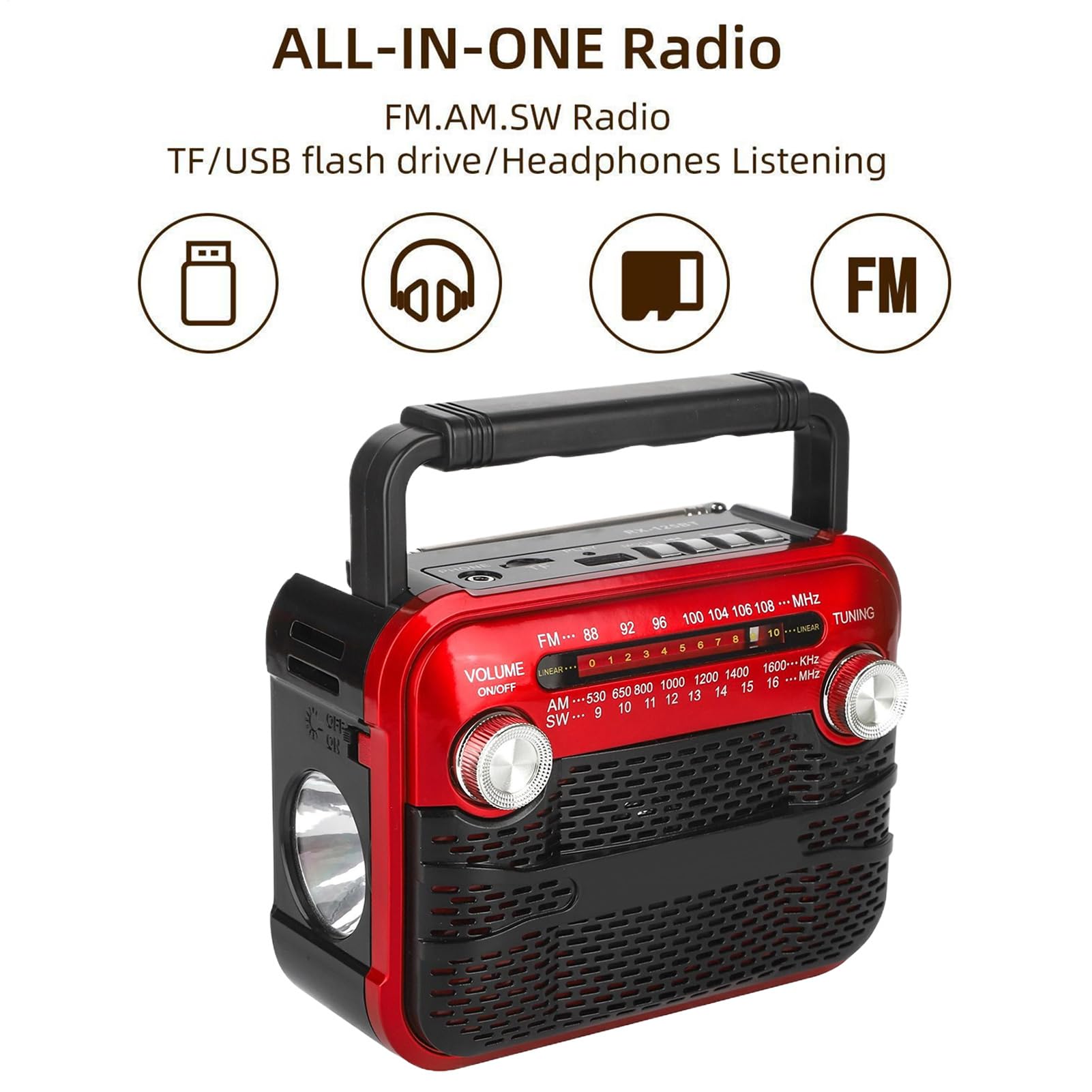 Radio a Manovella Portatile per Esterni con Illuminazione, 3 Modalità, Meteo e Tempesta