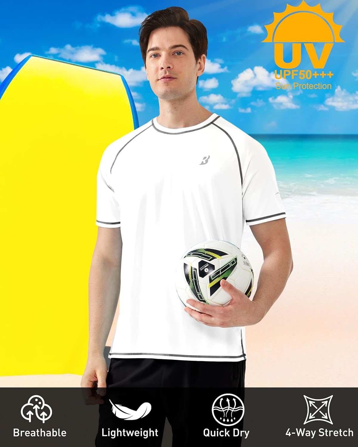 Roadbox Men's UPF 50+ Swim Shirts, Short Sleeve UV Sun Protection Rash Guard T-Shirt, Quick Dry Water Surfing Beach Tees - Image 5