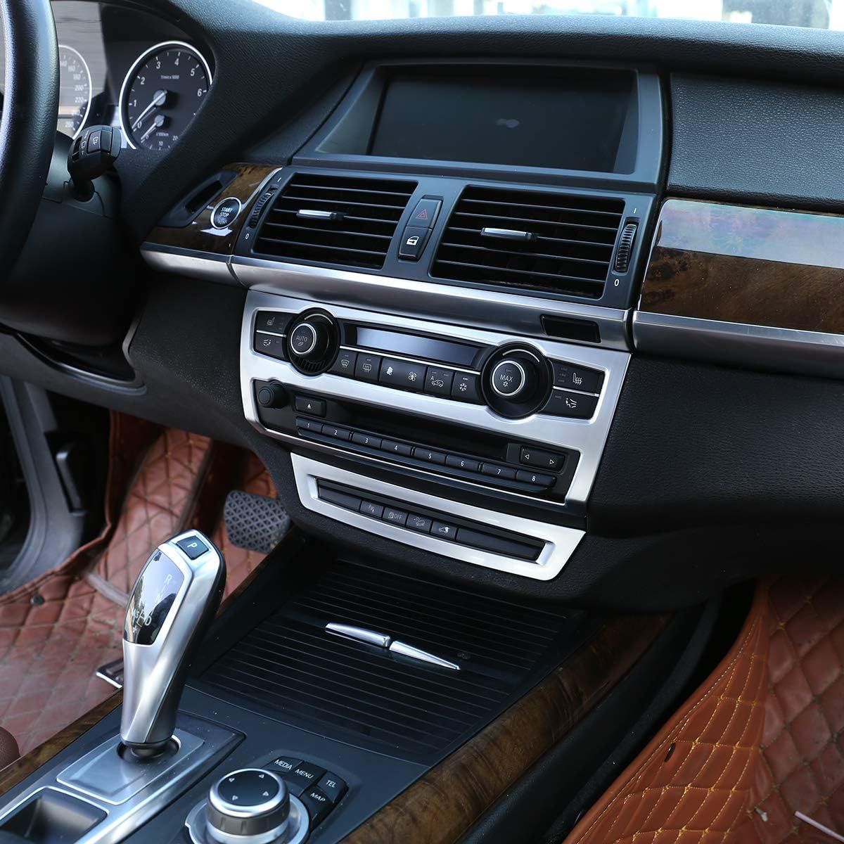 ABS Plastic Car Center Console Air Conditioning Volume Knob Box Frame Trim for BMW X5 X6 E70 E71 2008-2013 Auto Accessories (Silver)