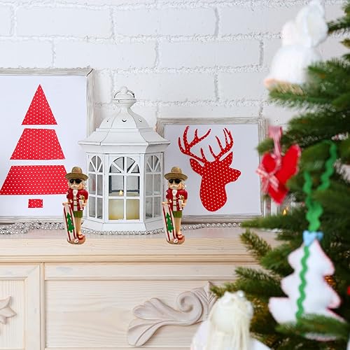 Miniatura 5 de Needzo Tabla de surf de madera Cascanueces de Papá Noel, temática tropical, decoración de mesa de Navidad en la playa, figura coleccionable pintada