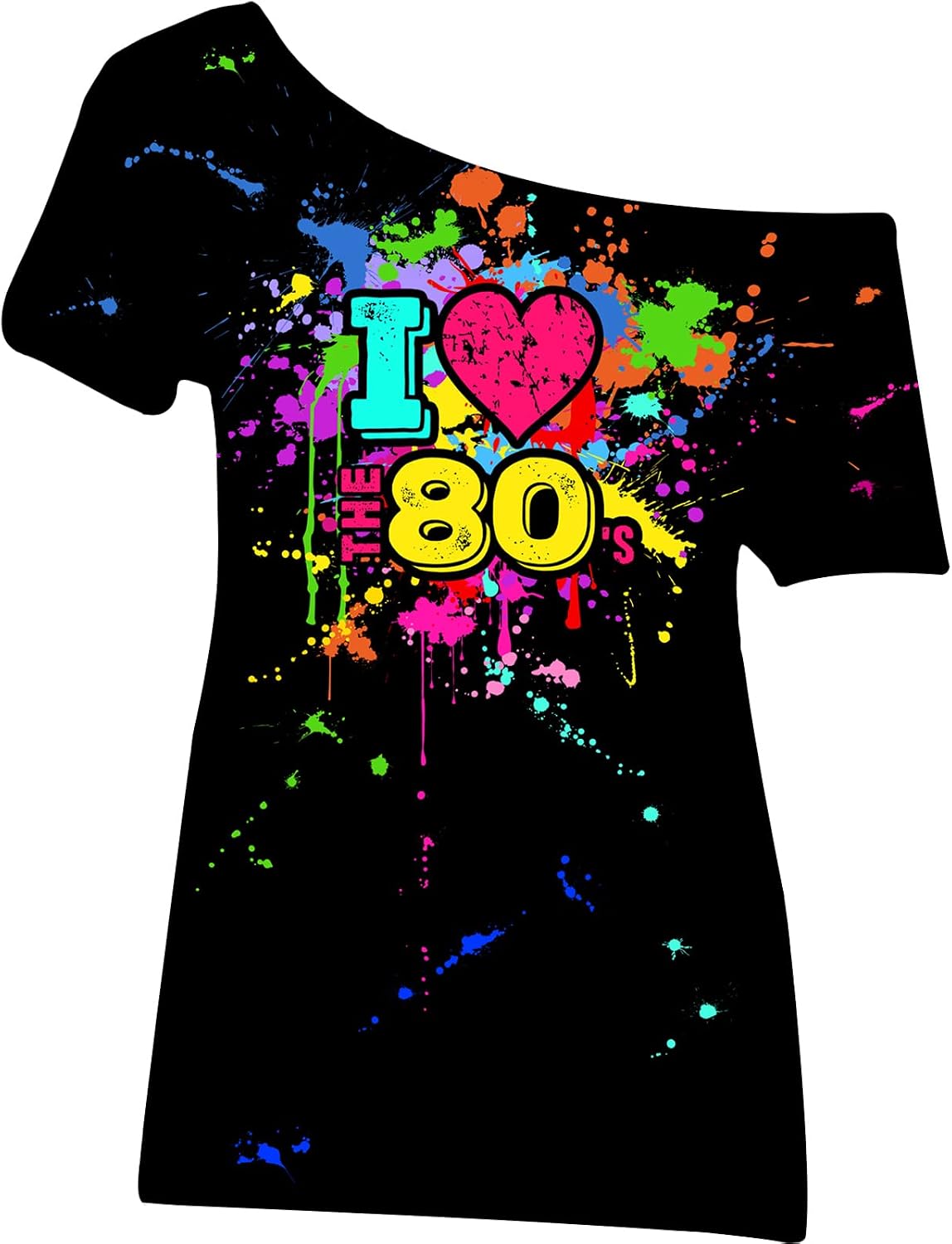 Geyoga 80s Outfit for Women Plus Costumes Size for Women Oversized Clothes Novelty Neon 80s Off Shoulder T-shirt Tops