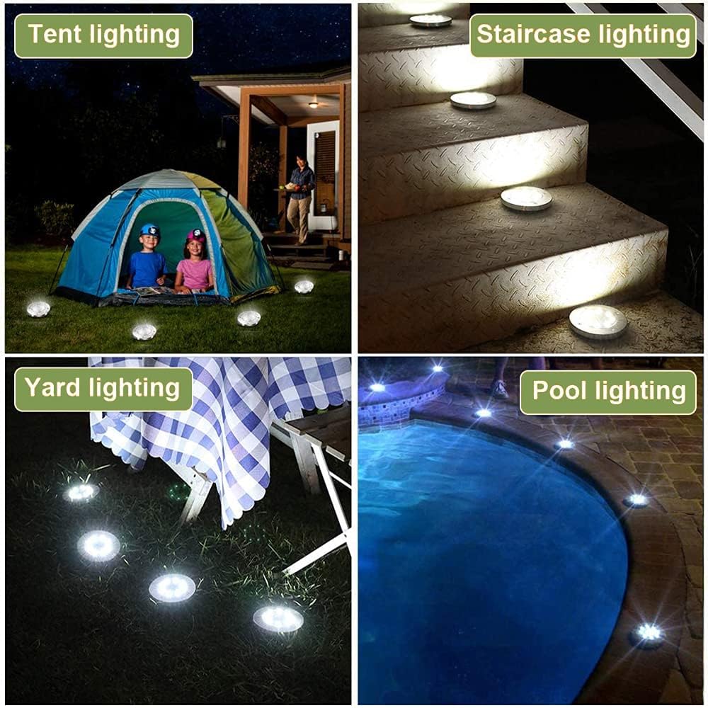 Bzavor 12 luci solari da pavimento, per esterni, 12 LED, con pannello solare aggiornato, decorazione per prato, marciapiede, piscina, terrazze (bianco freddo)
