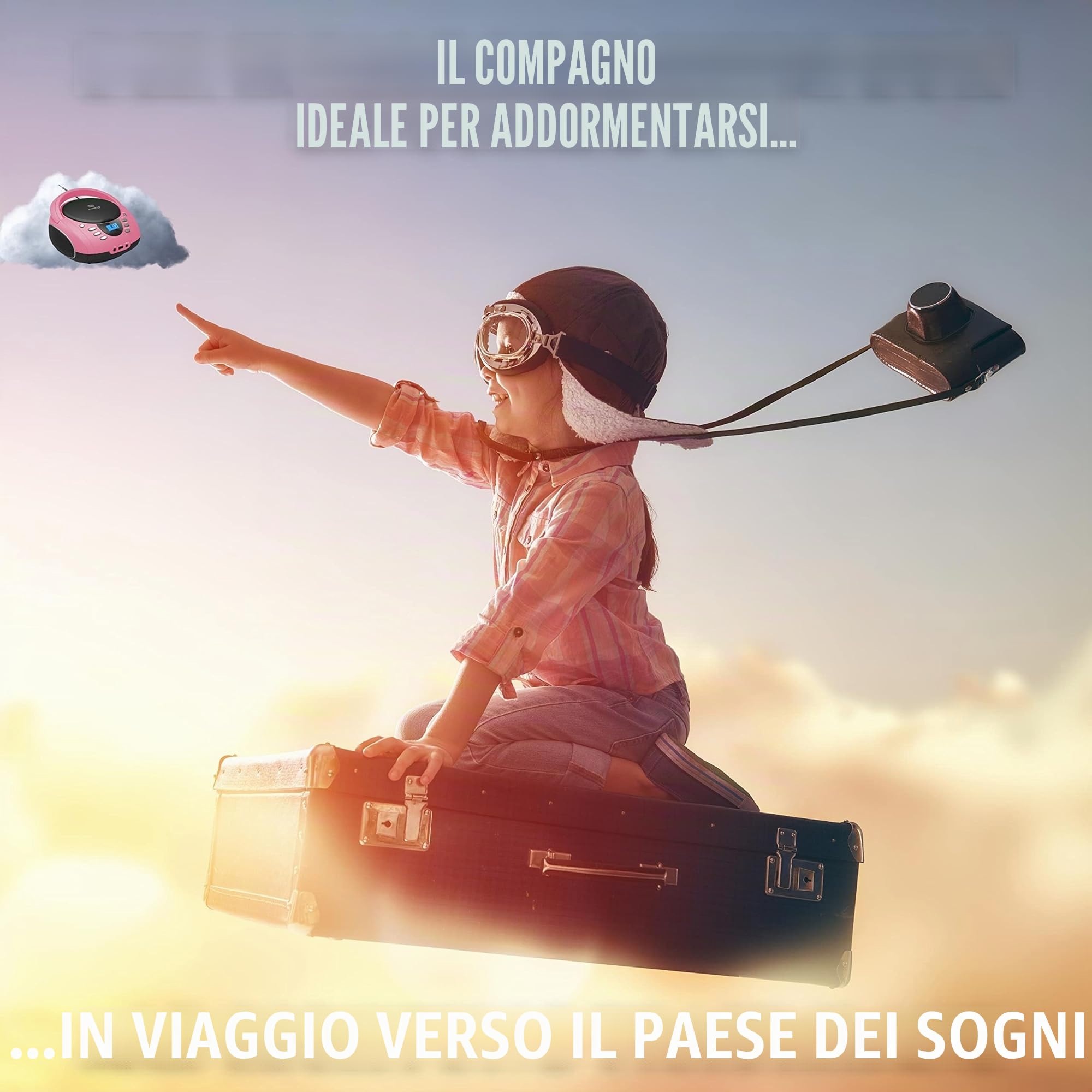 Boombox portatile lettore CD CD-R USB radio FM AUX jack cuffie impianto stereo compatto rosa Pretty Pink
