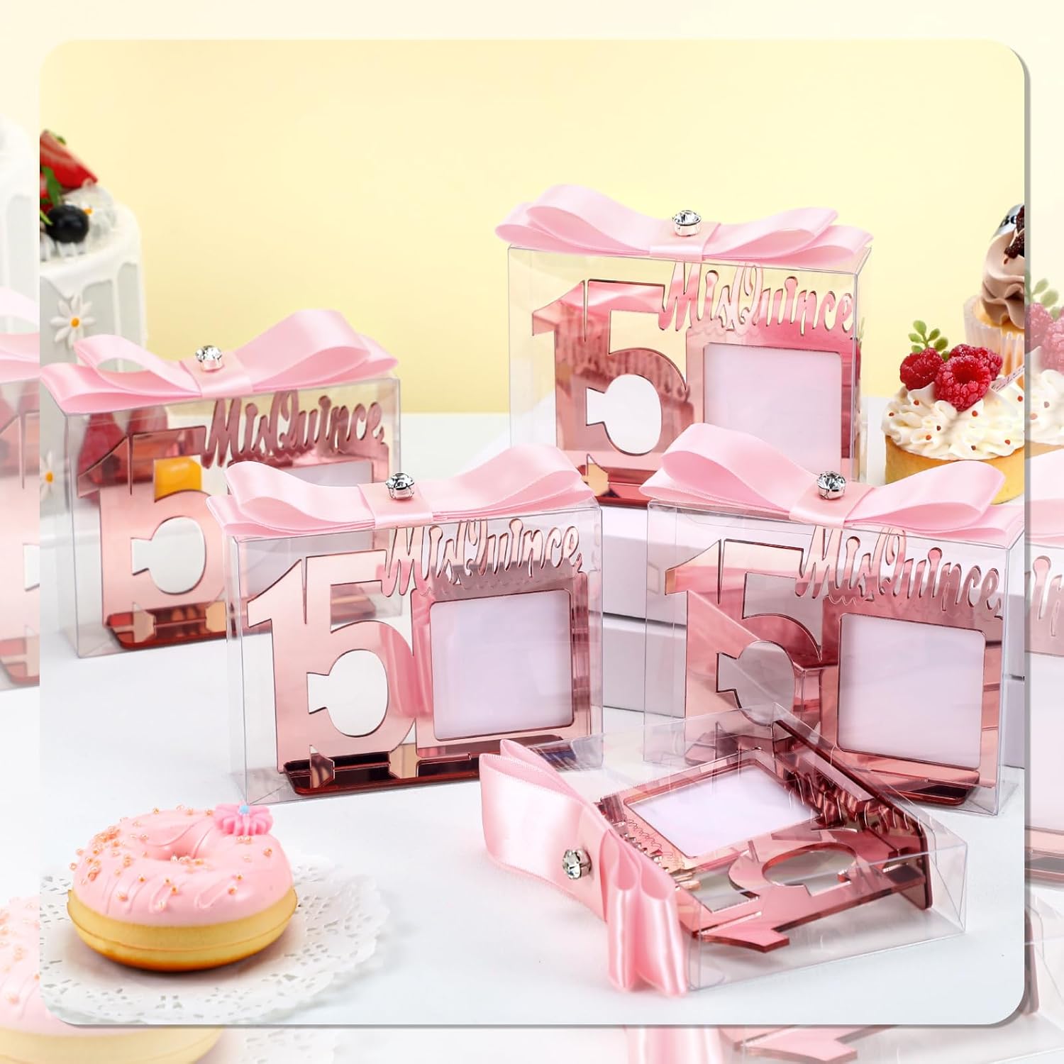 Geelin 12 Set Quinceanera Party Favors for Girls Recuerdos Para 15 Anos Quinceaneras Acrylic Photo Frame Rose Gold 15th Happy Birthday Decorations Gifts for Guest Sweet 15 Supplies