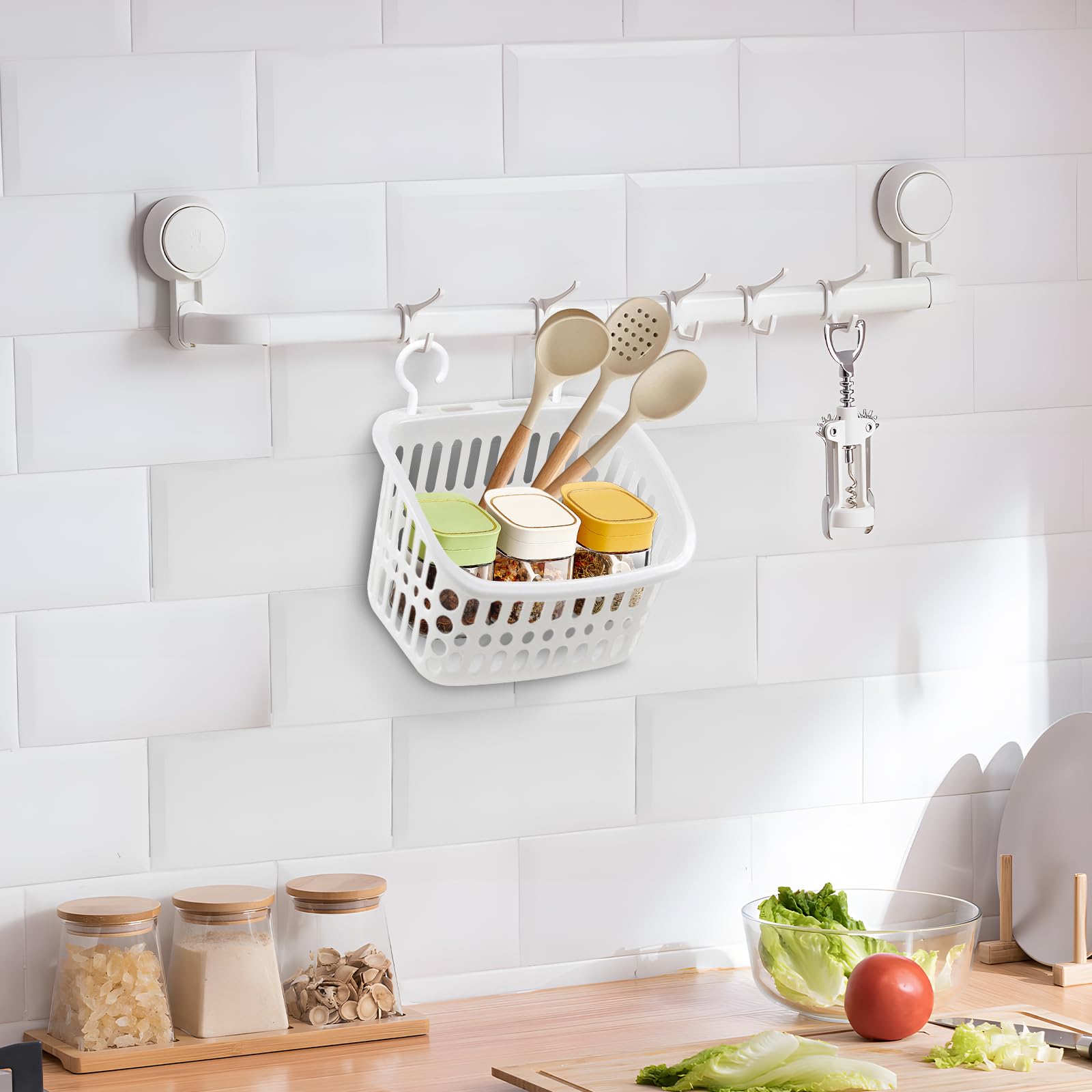 Cesto sospeso, 13,5 x 21,5 x 17 x 9 cm, cestino da appendere sotto l'armadio, cestino per scaffali, per bagno, cucina