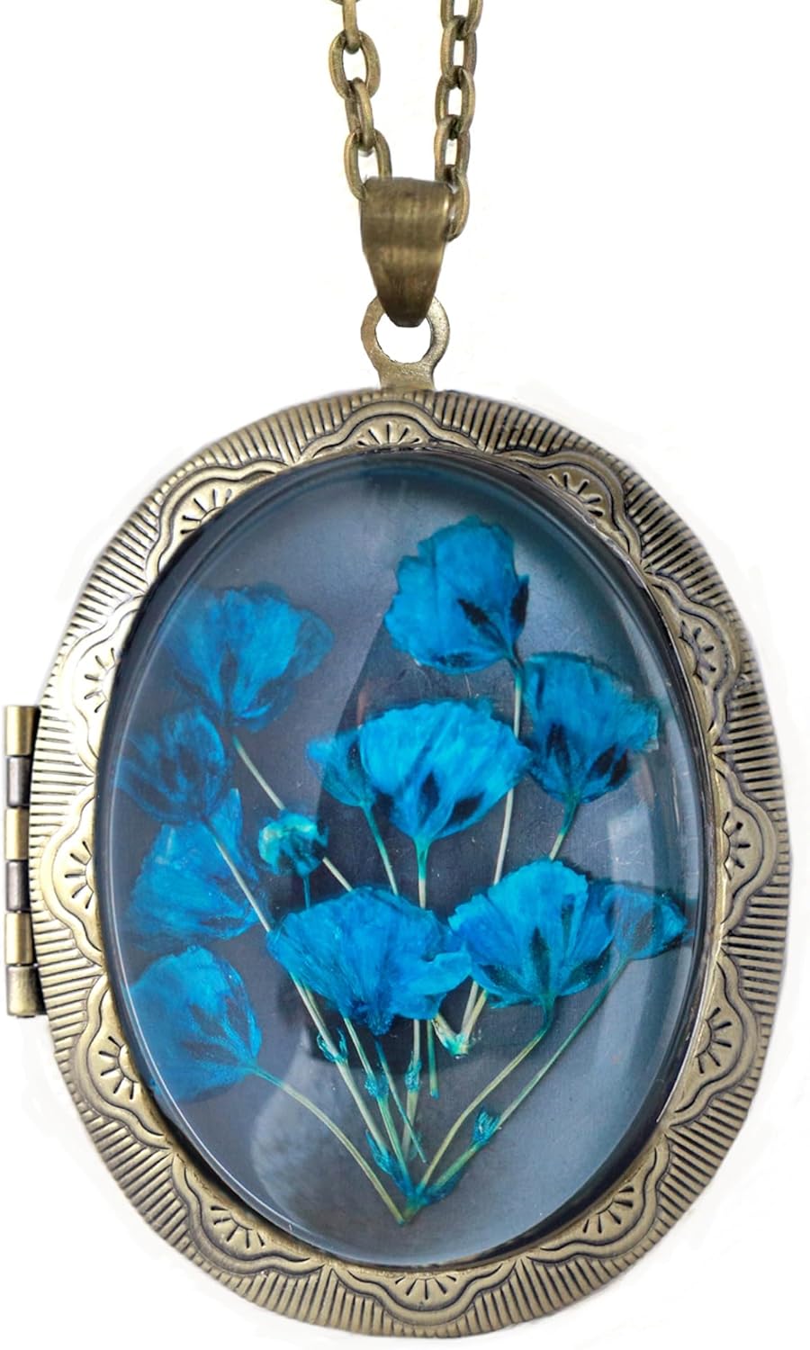 Floral Memories Handmade Oval Shaped Photo Locket with dried Pressed Flowers Locket pendant Necklace