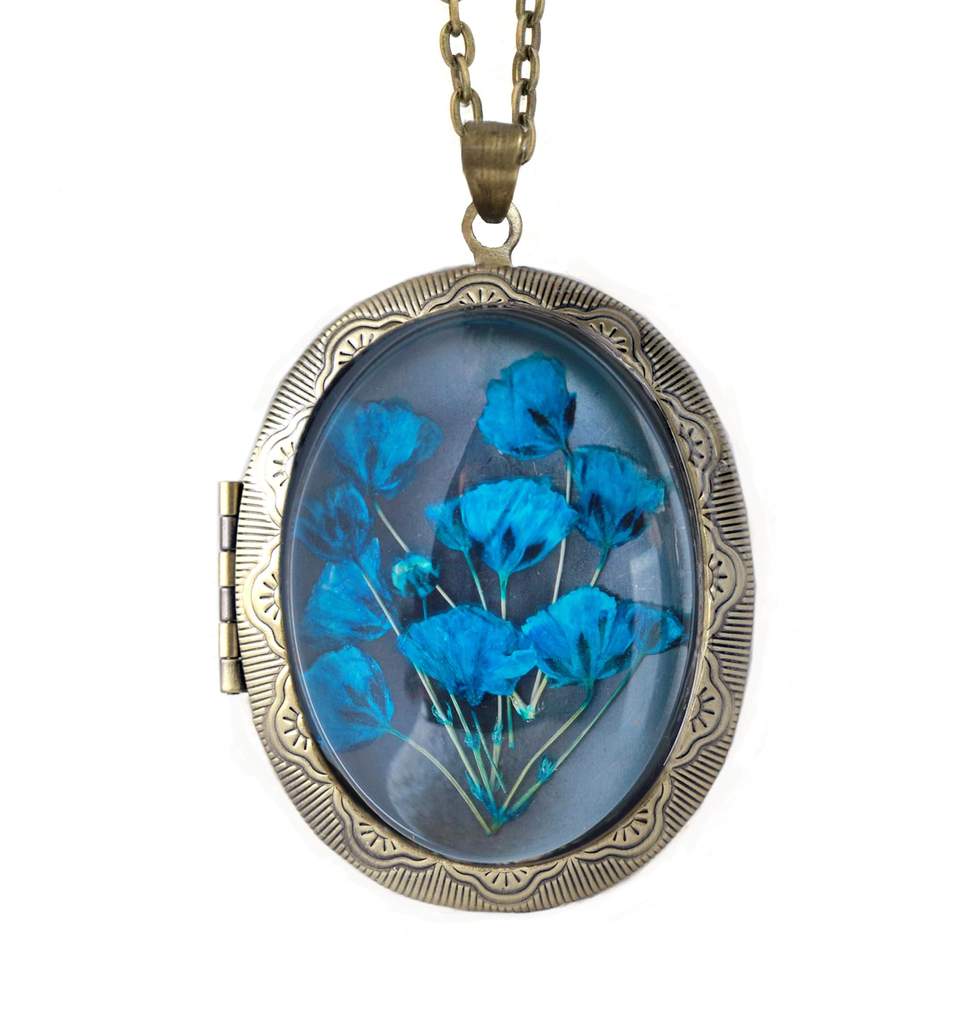 Handmade Oval Photo Locket with Pressed Flowers