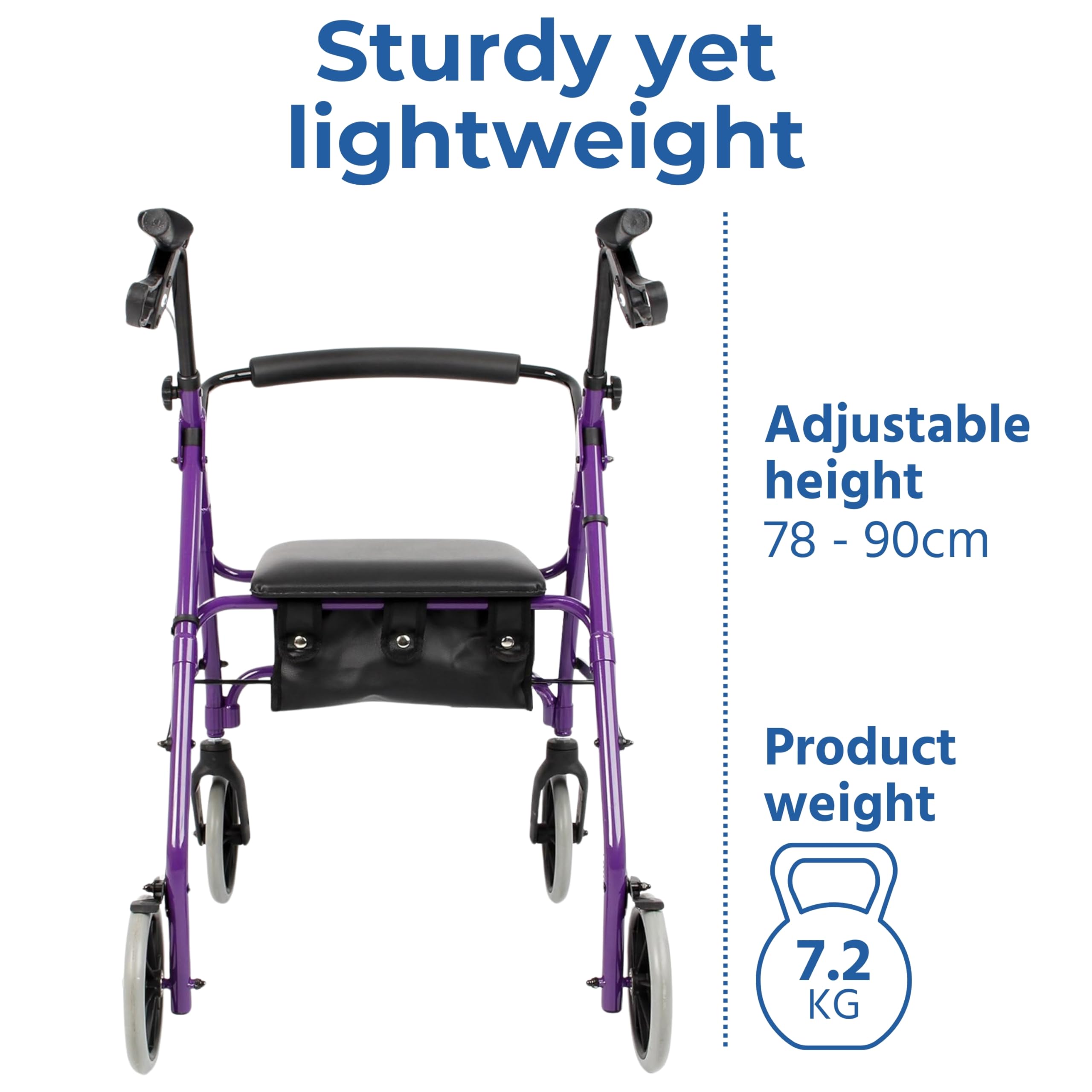 Days Andador de Cuatro Ruedas Ligero y Plegable con Asiento Acolchado, Mangos Ergonómicos, Bolsa de Transporte, Frenos de Bloqueo, Ayudas A la Movilidad, Pequeño, Azul