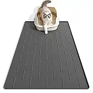 Pieviev Silicone Cat Litter Trapping Mat, 34''x22'' Large Cat Litter Mat, Easy to Clean & Soft on Kitty Paws, Waterproof Kitty Litter Pads for Indoor Cats, Dark Grey