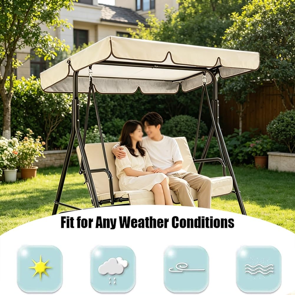 Toile de Rechange pour Balancelle de Jardin 2 ou 3 Places, Housse de Rechange Toit de Balançoire en Tissu Polyester Imperméable, Coupe-Vent et Anti-UV(Beige,190x132x15cm/75x52x6in)