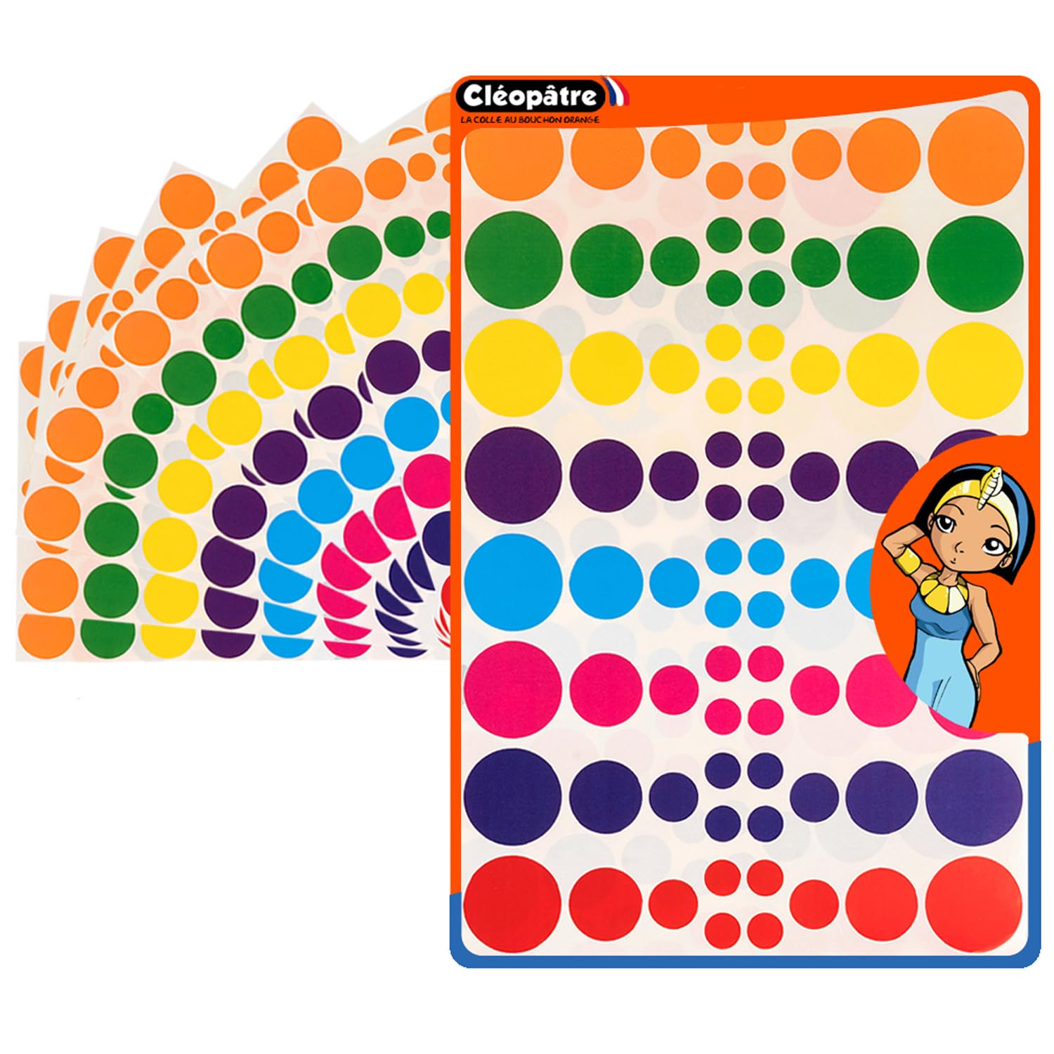 Gommettes Autocollantes Rondes – 1944 Stickers, 18 Feuilles, 6 Couleurs, Repositionnables