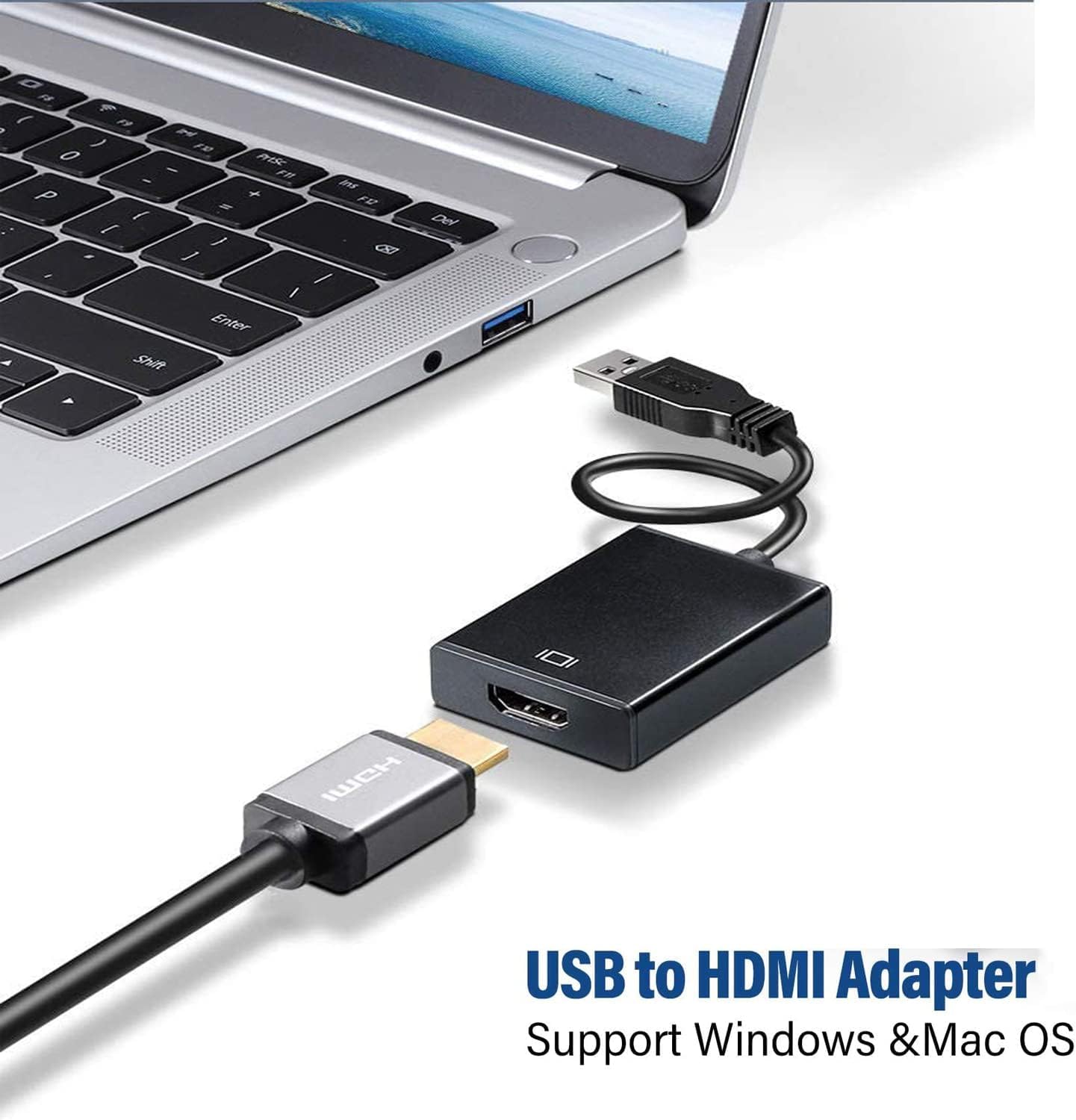 Mokeum Adattatore da USB a HDMI, adattatore da USB 3.0/2.0 a HDMI convertitore video 1080P, adatto per PC portatili, desktop, monitor, proiettori, HDTV compatibile con Windows XP/7/8/10/11