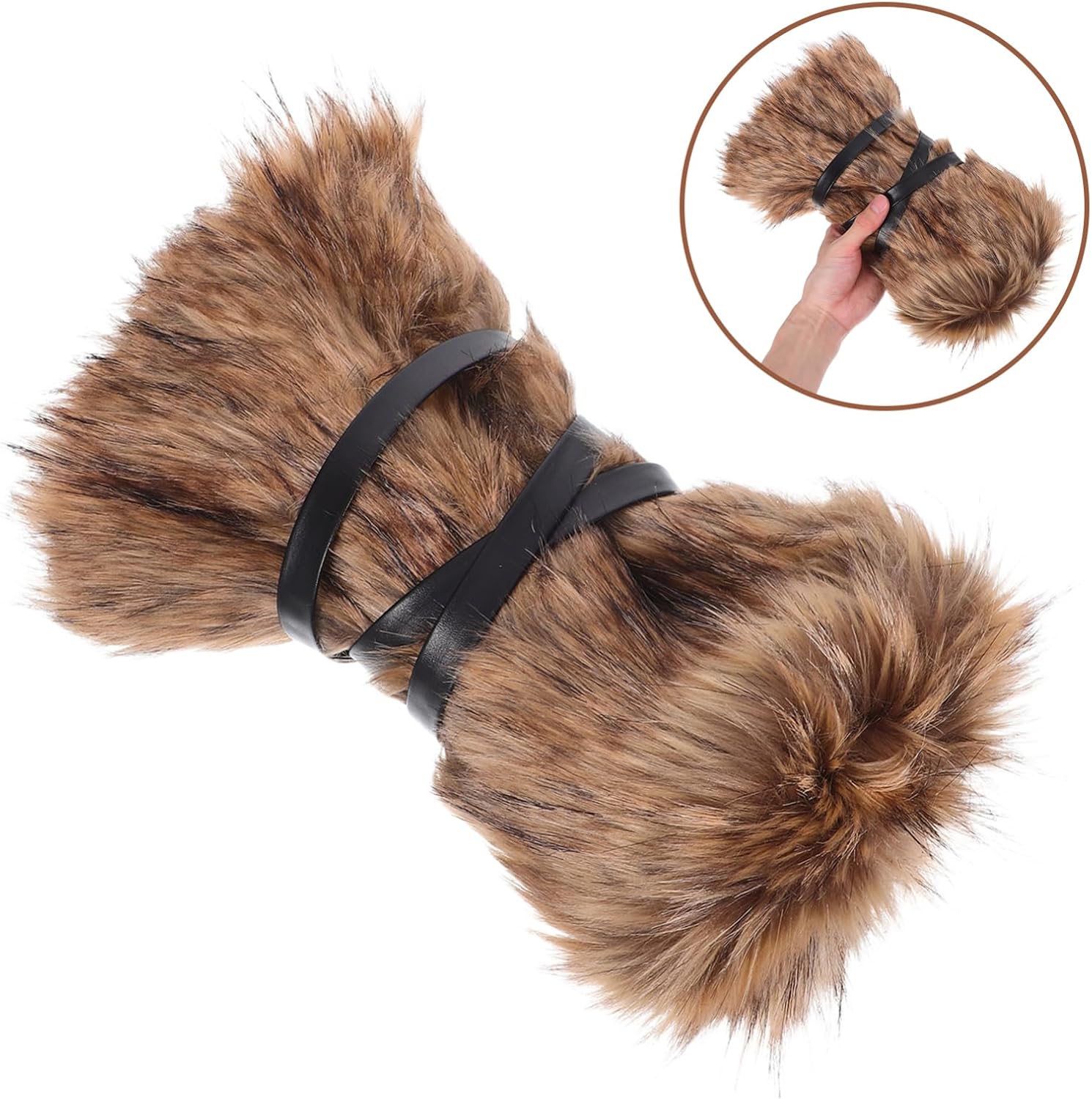 FRCOLOR Viking Faux Fur Adjustable Fuzzy Leg Wraps For Halloween Cosplay Medieval Costume Accessories for Women And Men