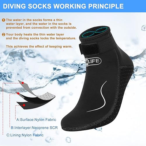 Miniatura 9 de Calcetines de neopreno, calcetines de agua de 0.118 pulgadas para mujeres y hombres, calcetines de buceo impermeables